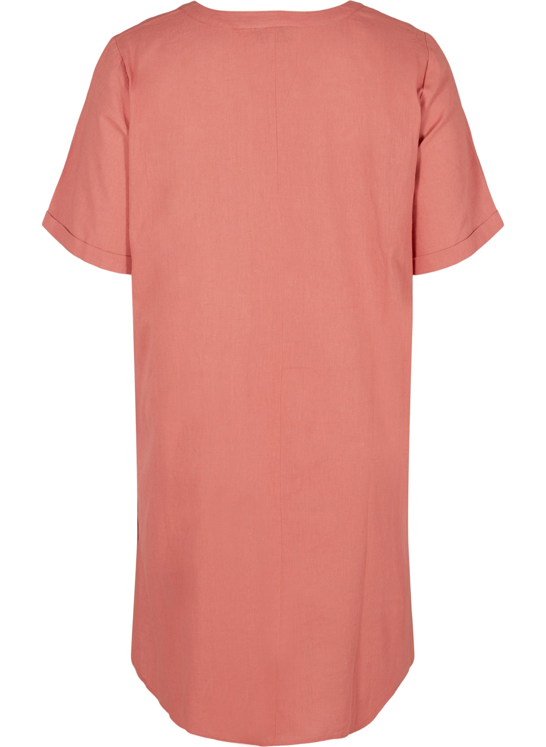Kurzarm Kleid aus Baumwollmischung mit Leinen, Canyon Rose, Packshot image number 1