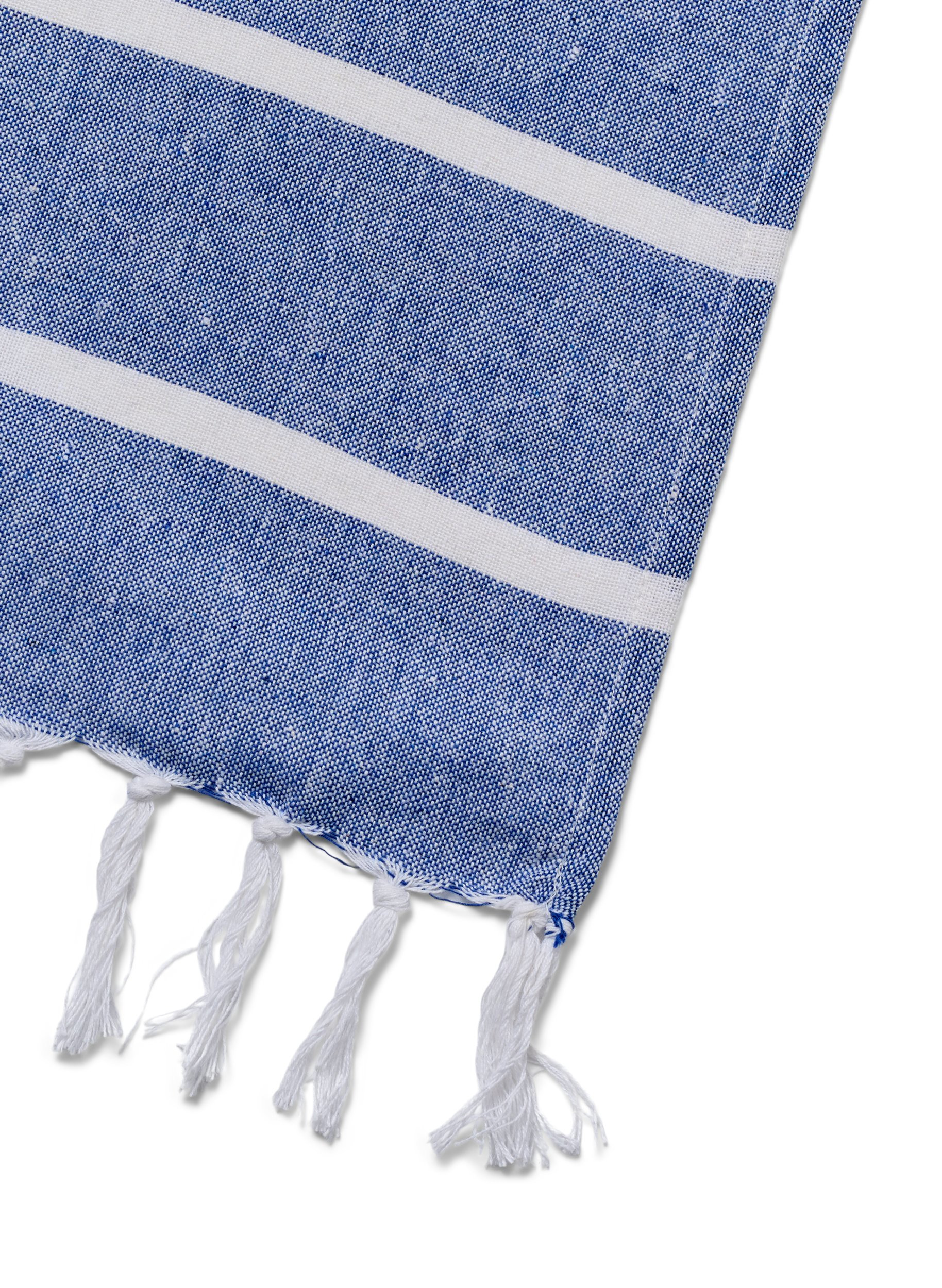 Gestreiftes Handtuch mit Fransen, Medium Blue Melange, Packshot image number 2