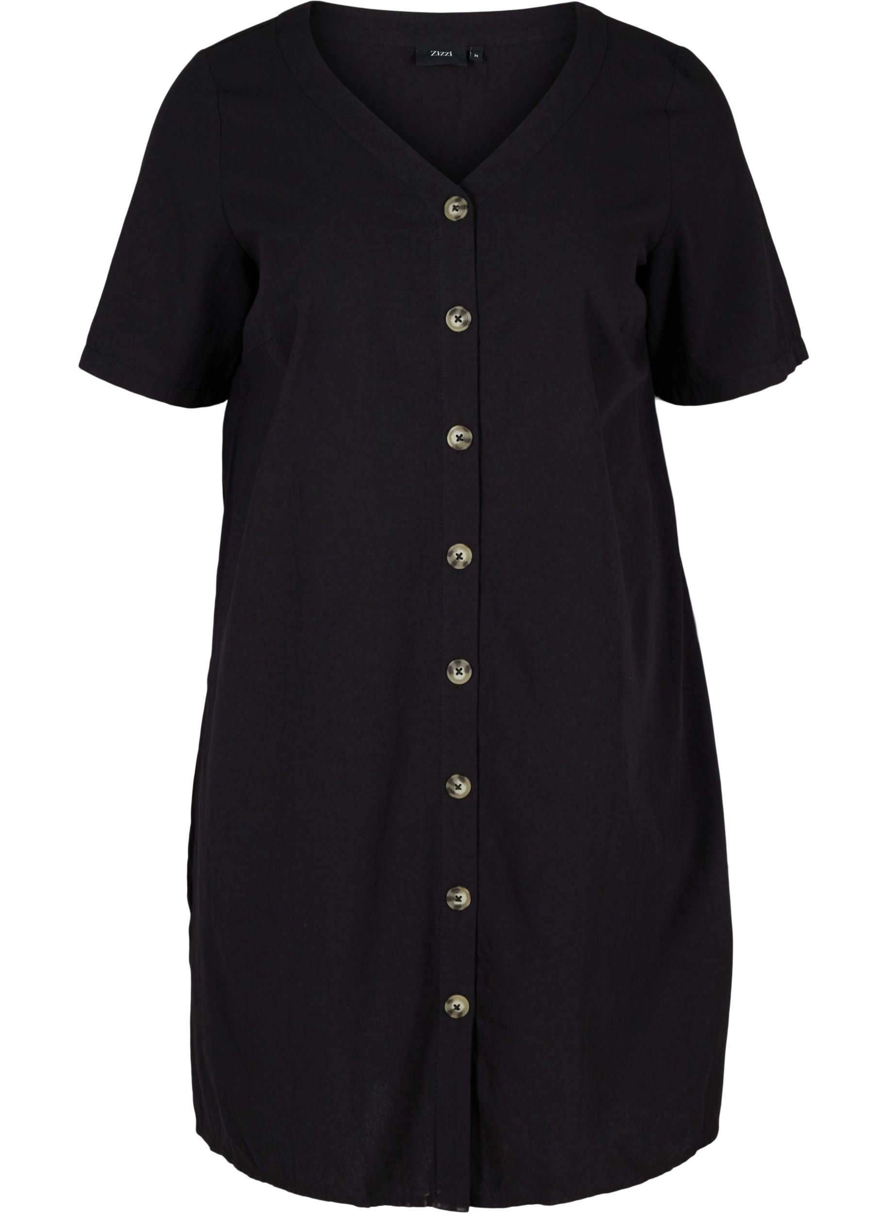 Kurzarm Kleid aus Baumwolle mit Knöpfen, Black, Packshot image number 0