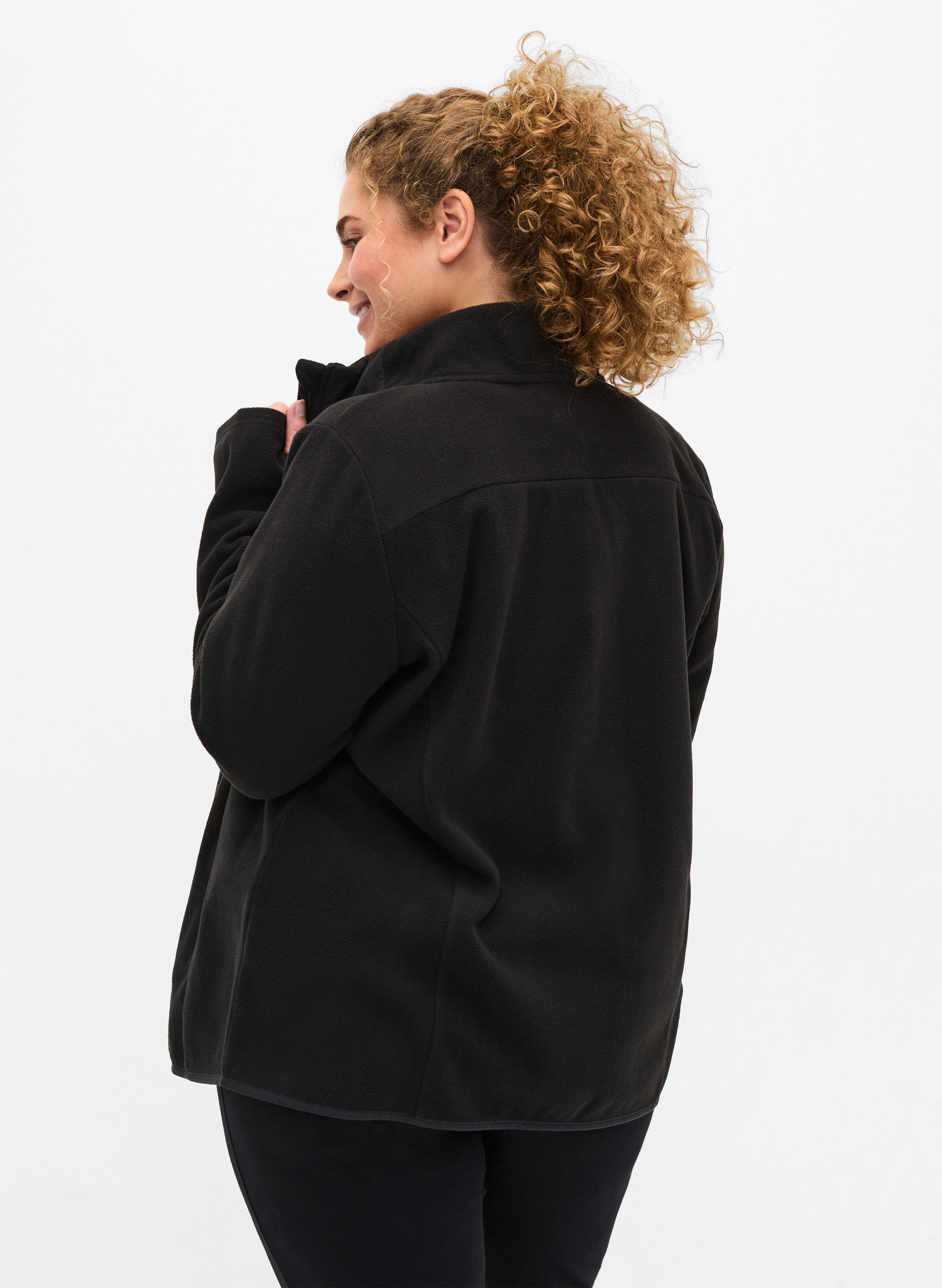 Fleecejacke mit Kragen und Taschen, Black, Model image number 1