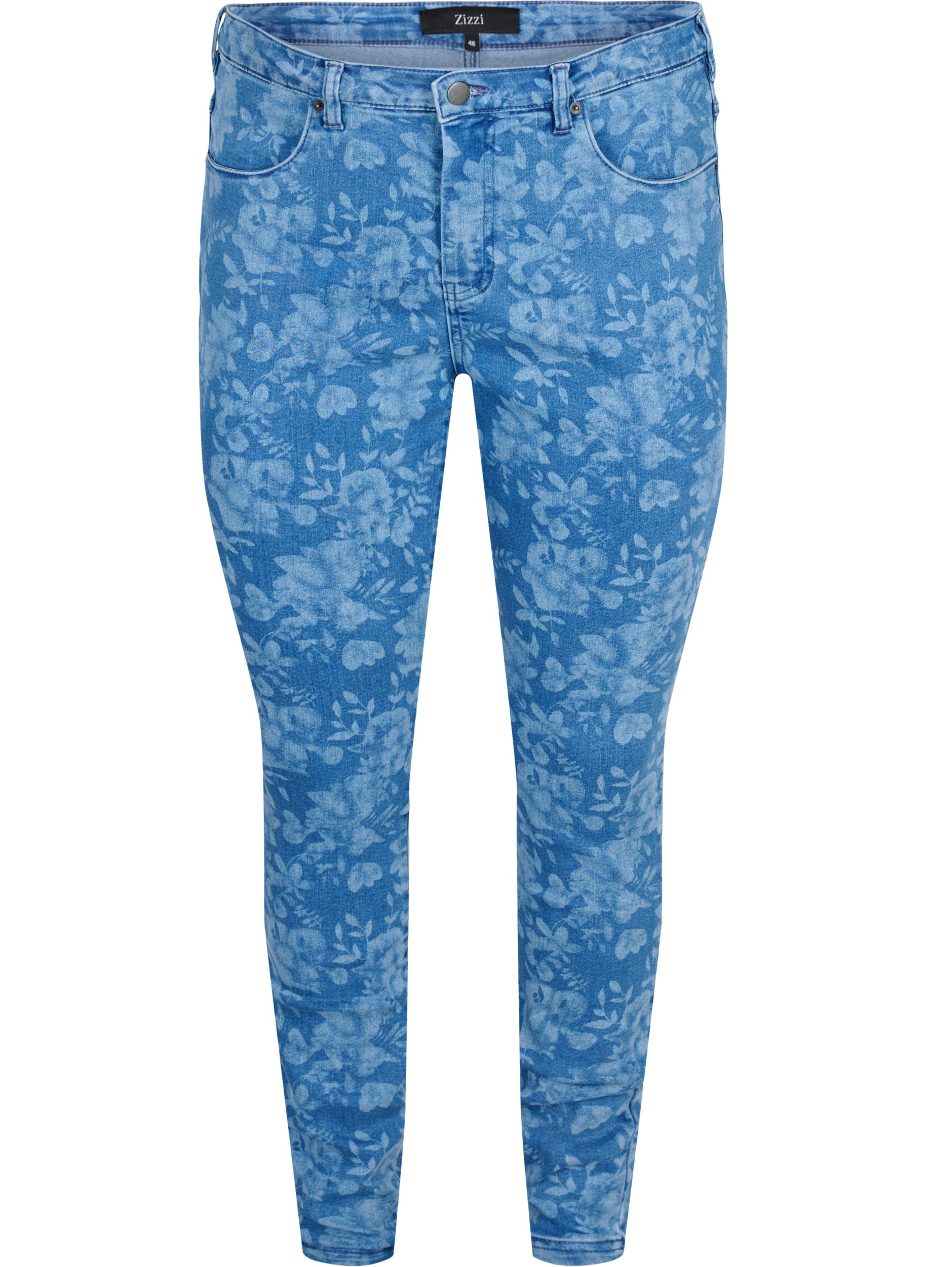Super Slim Amy Jeans mit Muster, Blue denim, Packshot