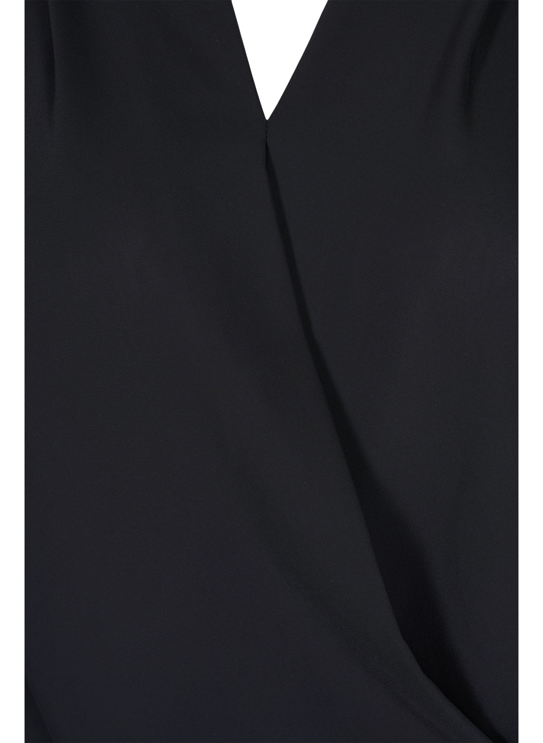 Bluse mit Wickel-Look, V-Ausschnitt und 3/4-Ärmel, Black, Packshot image number 2