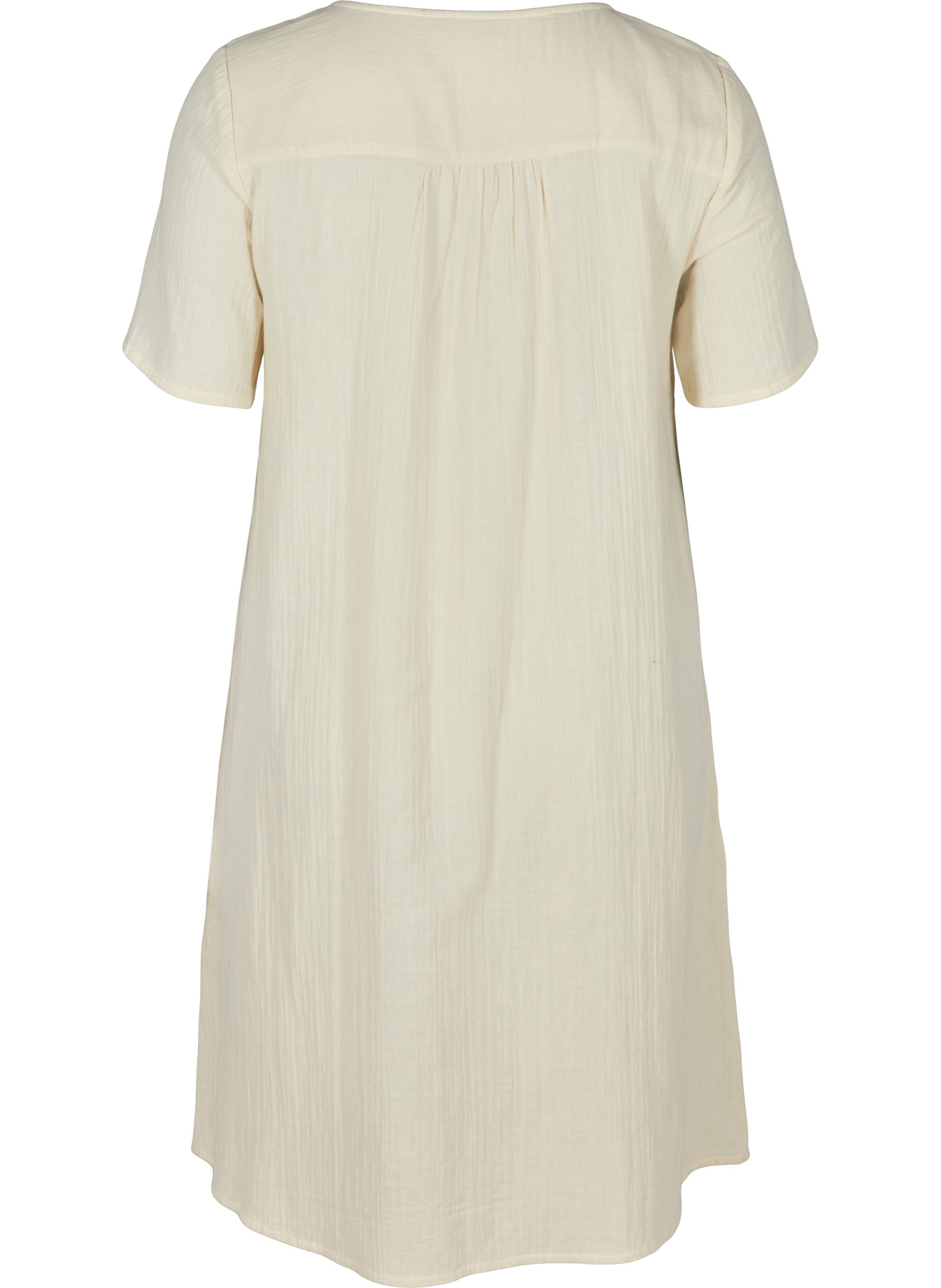 Kurzarm Kleid aus Baumwolle mit Stickerei, Beige As Sample, Packshot image number 1