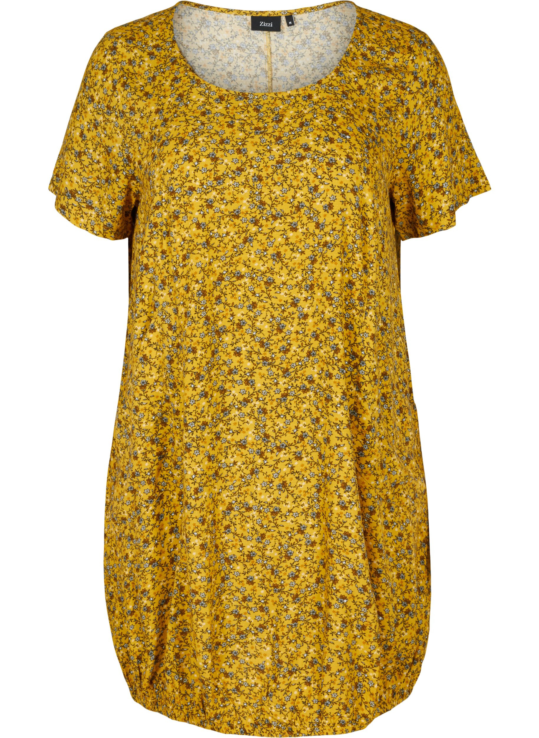 Kurzarm Viskosekleid mit Print, Yellow Ditsy Flower, Packshot image number 0