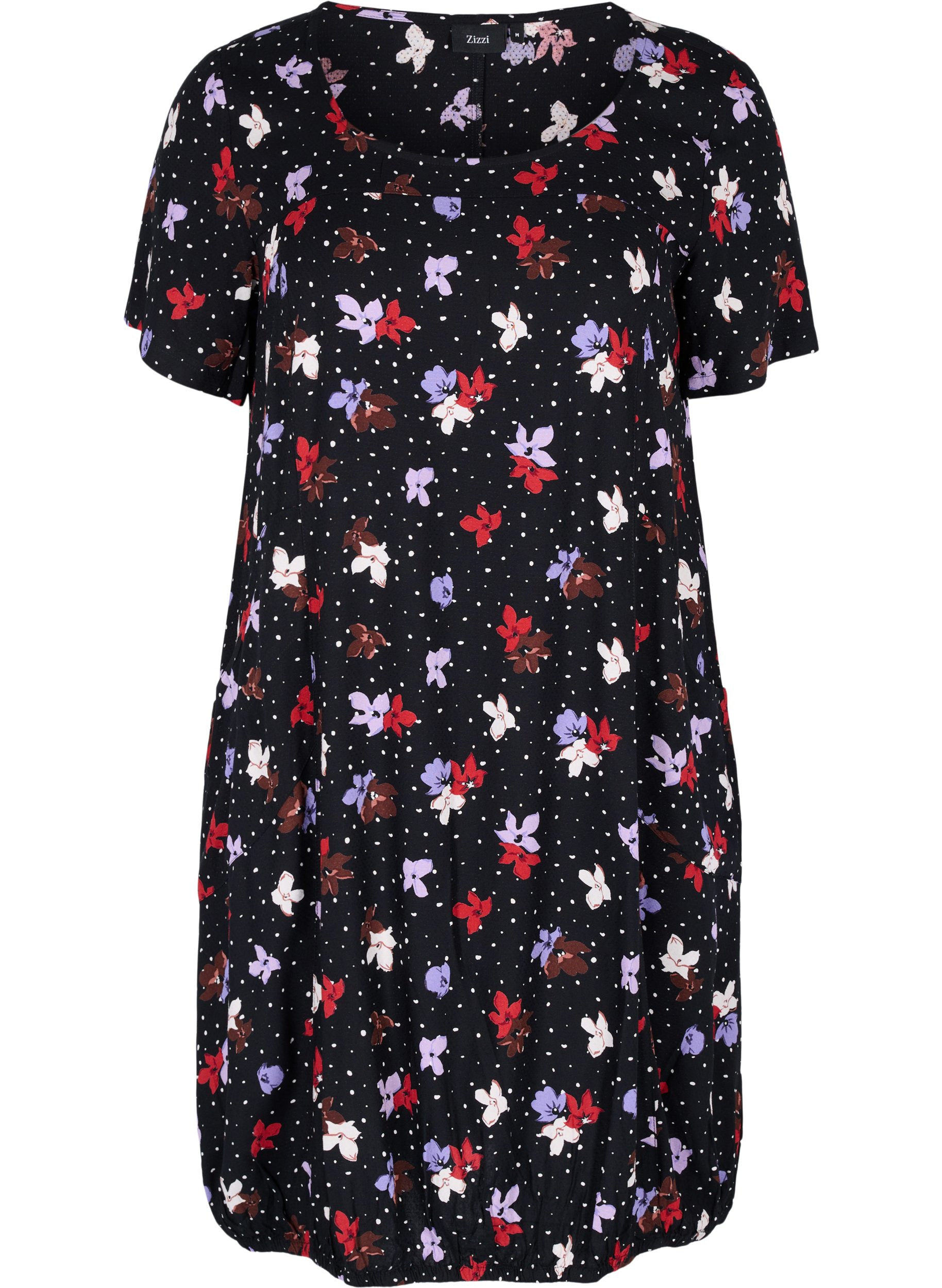 Kurzarm Viskosekleid mit Print, Black Dot Flower, Packshot image number 0