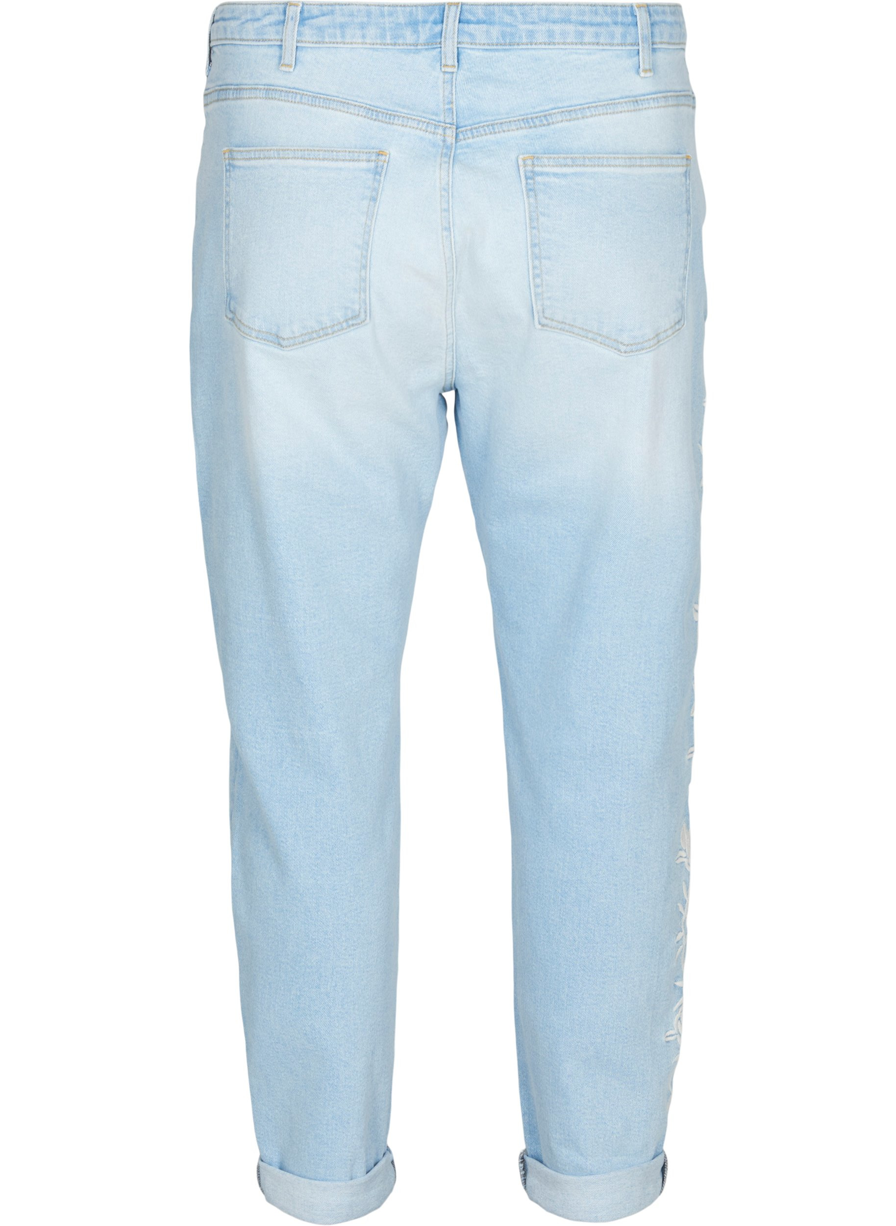 Cropped Mom Fit Mille Jeans mit Stickerei, Light blue denim, Packshot image number 1