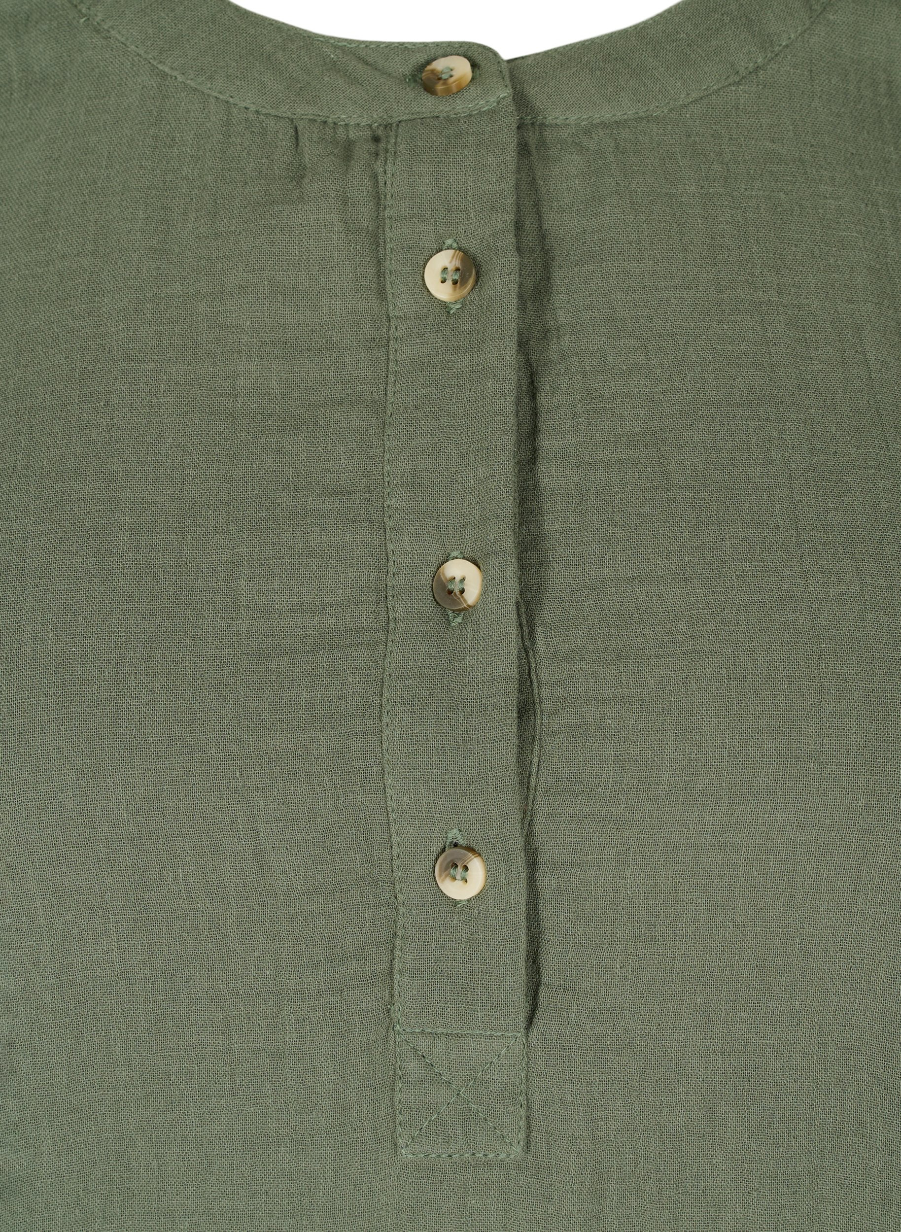 Baumwollbluse mit Knöpfen und 3/4-Ärmeln, Thyme, Packshot image number 2