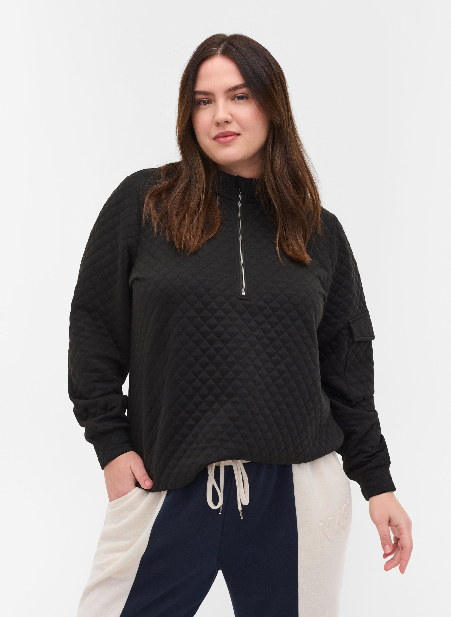 Stepp-Sweatshirt mit Reißverschluss, Black, Model image number 0