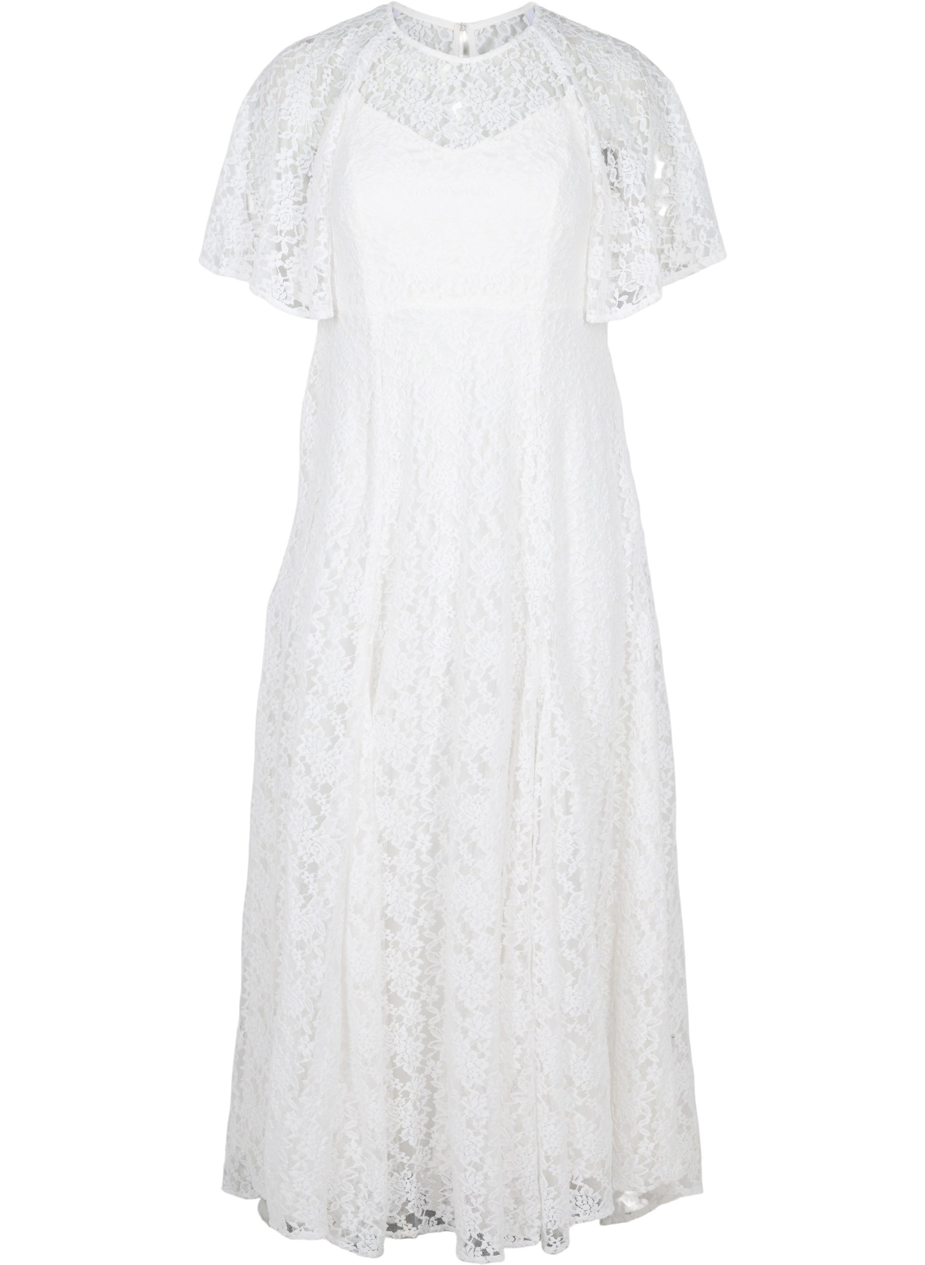 Brautkleid mit Spitze und kurzen Ärmeln, Star White, Packshot image number 0