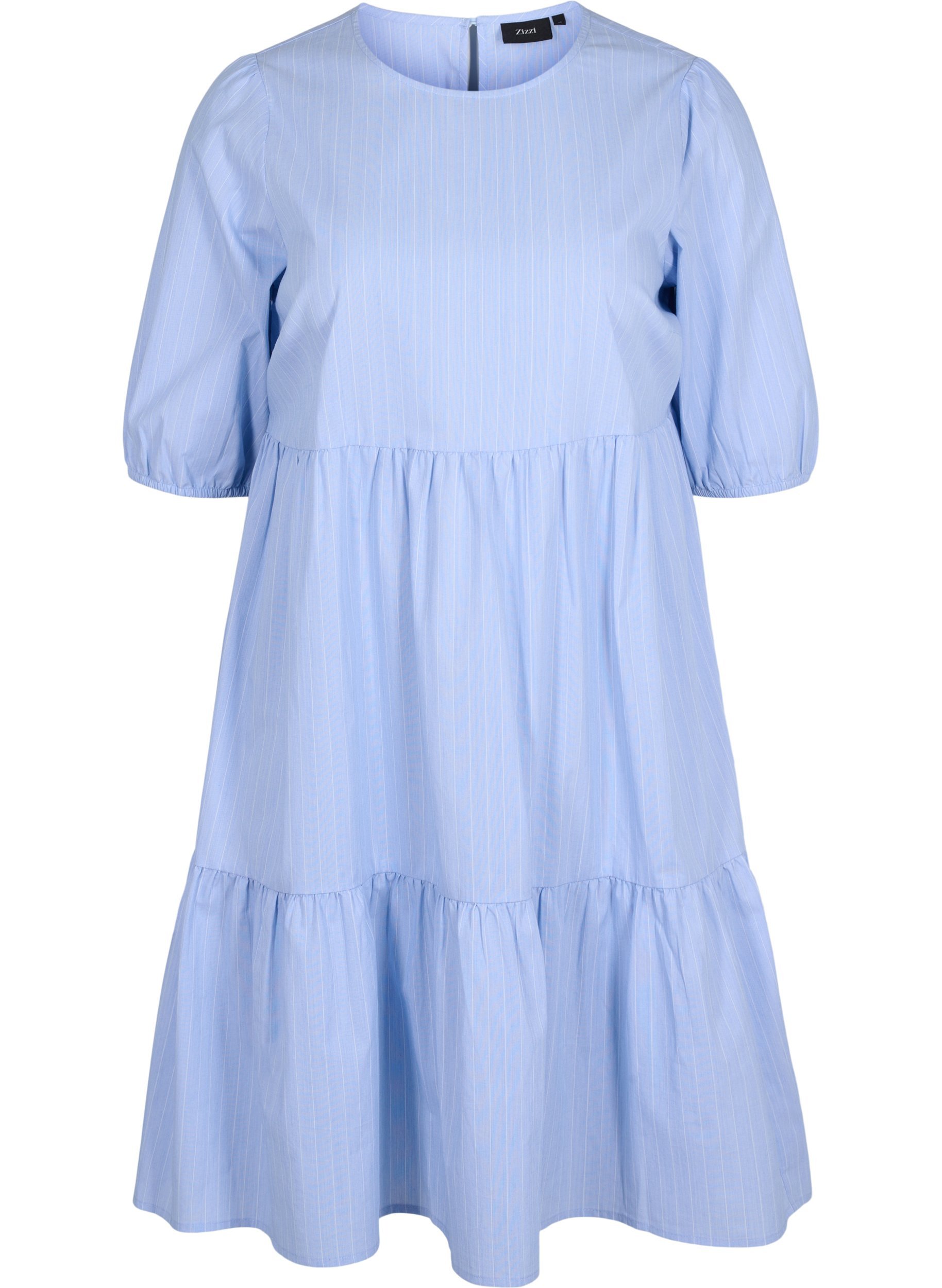 Gestreiftes Kleid mit kurzen Puffärmeln, Blue As Sample, Packshot image number 0