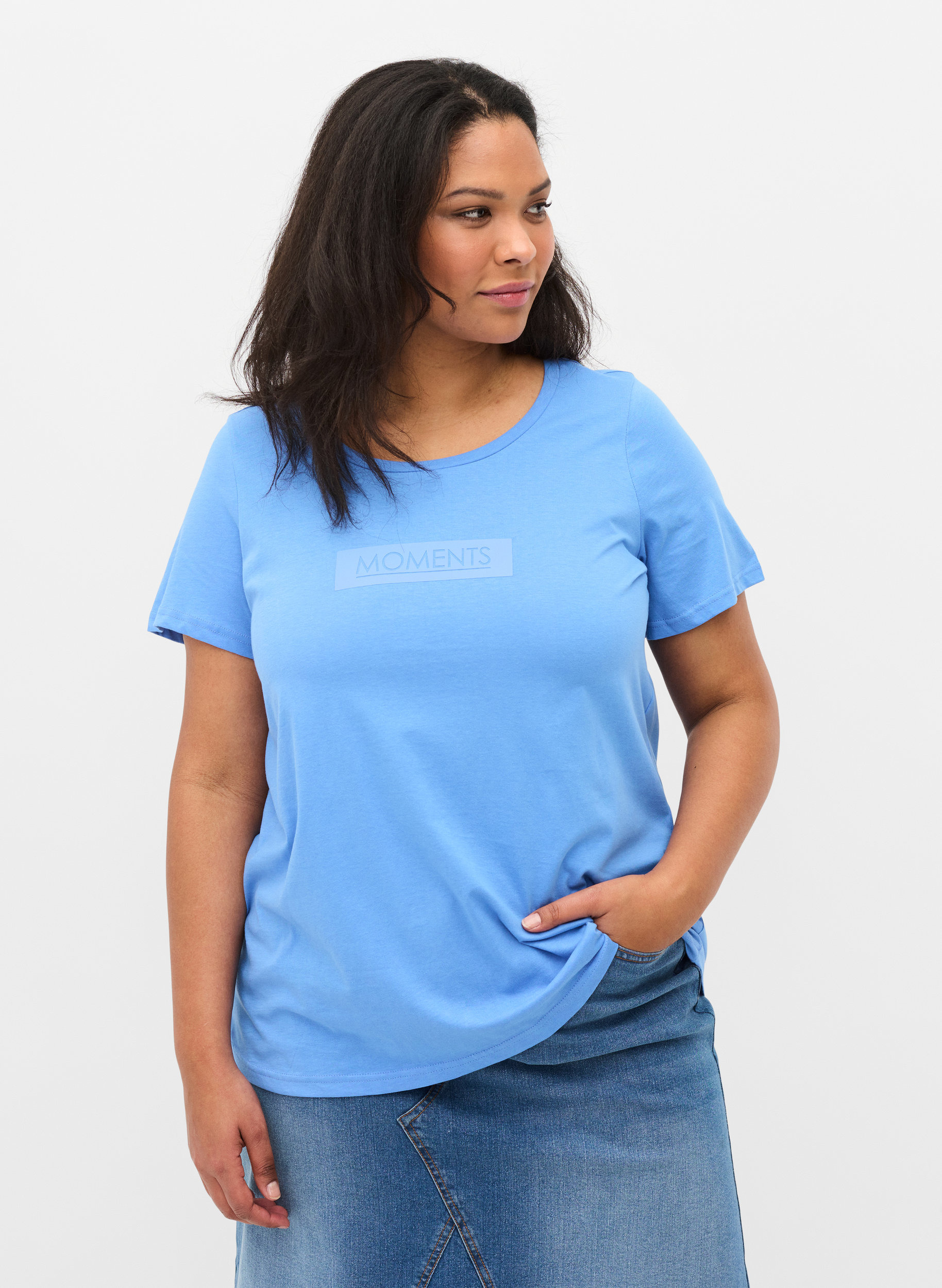 Kurzarm T-Shirt aus Baumwolle mit Aufdruck, Ultramarine TEXT, Model