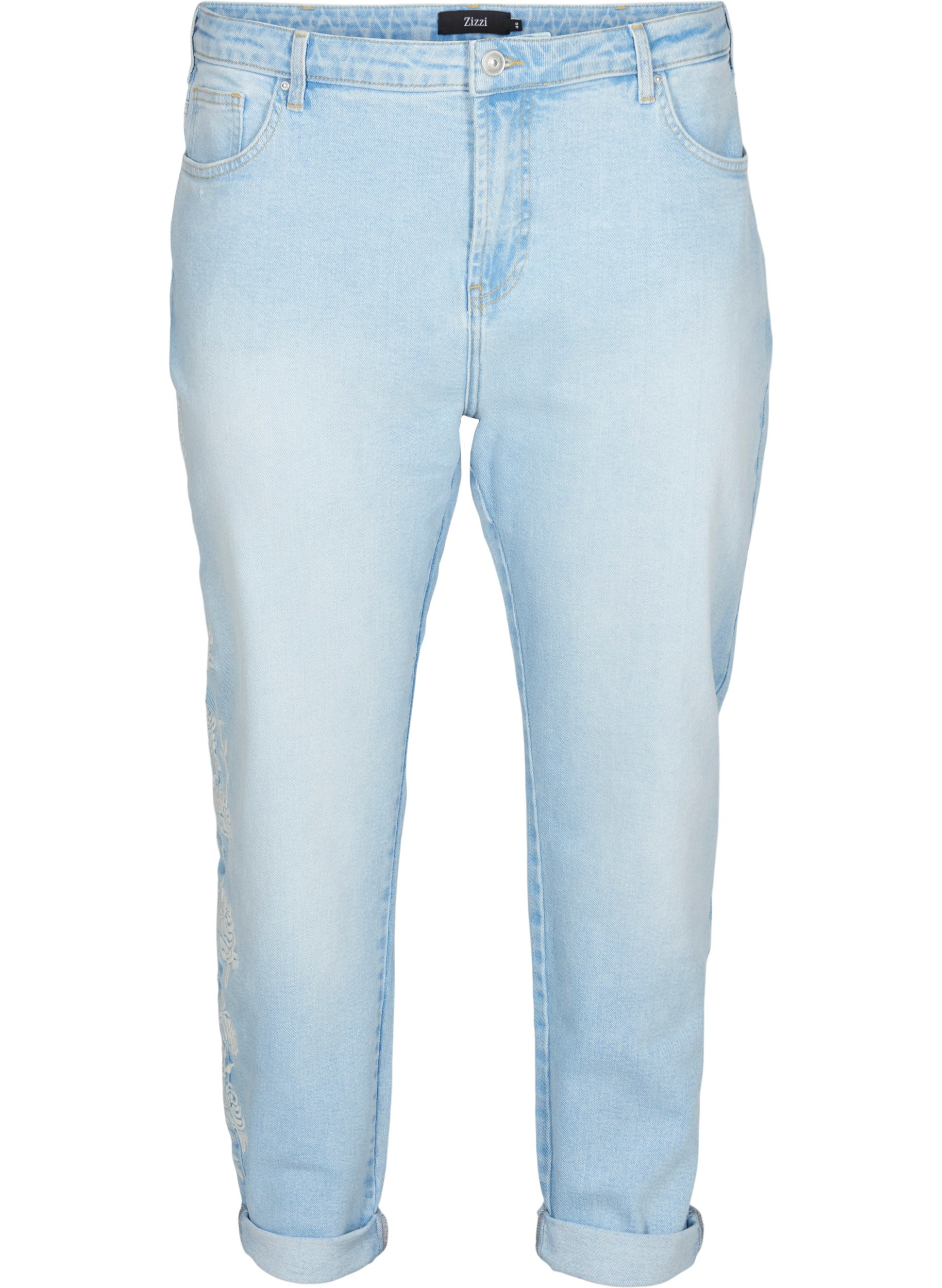 Cropped Mom Fit Mille Jeans mit Stickerei, Light blue denim, Packshot image number 0