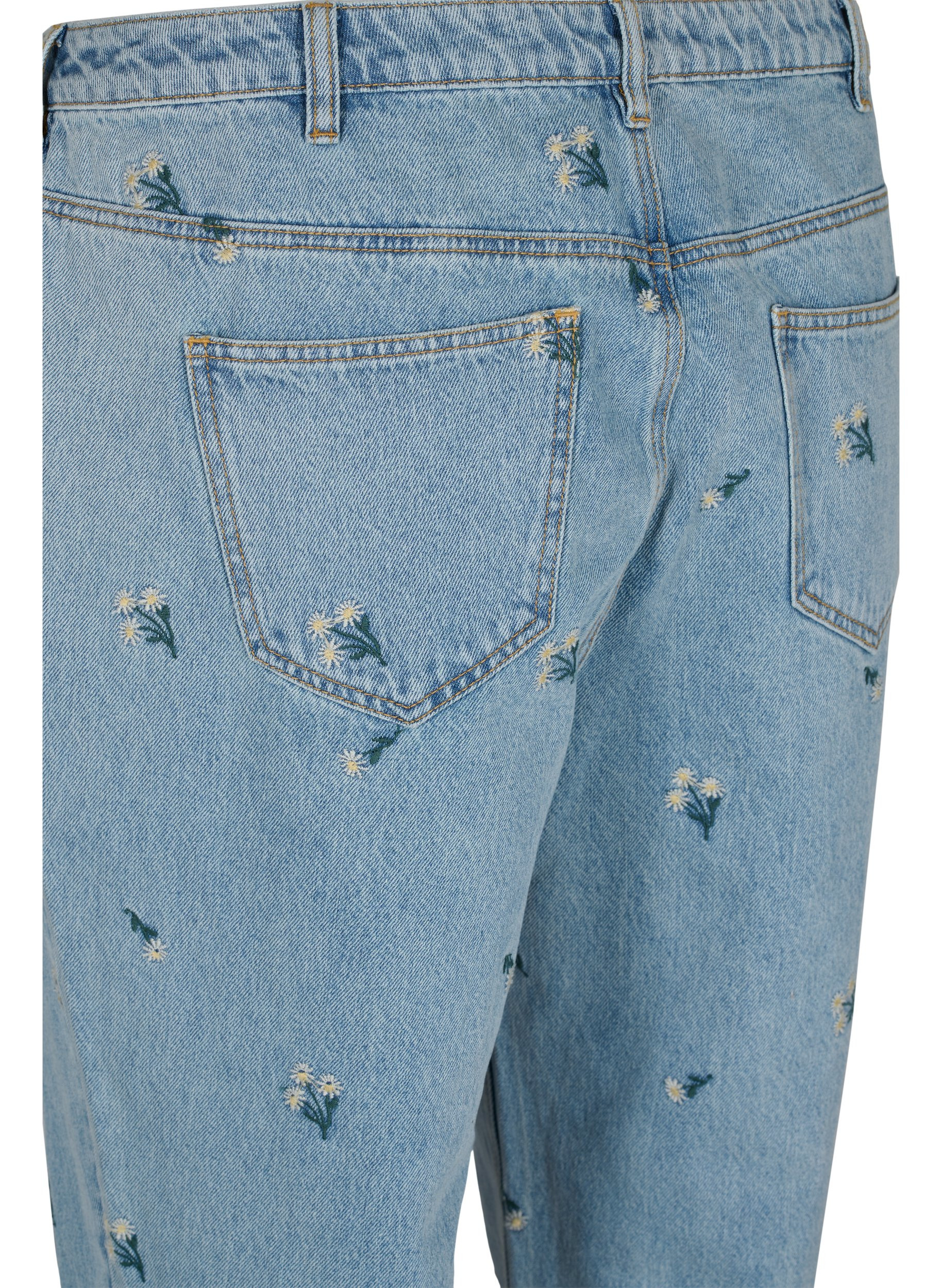 Mille Mom Fit Jeans mit Blumenstickerei, Blue w. Small Flower, Packshot image number 3