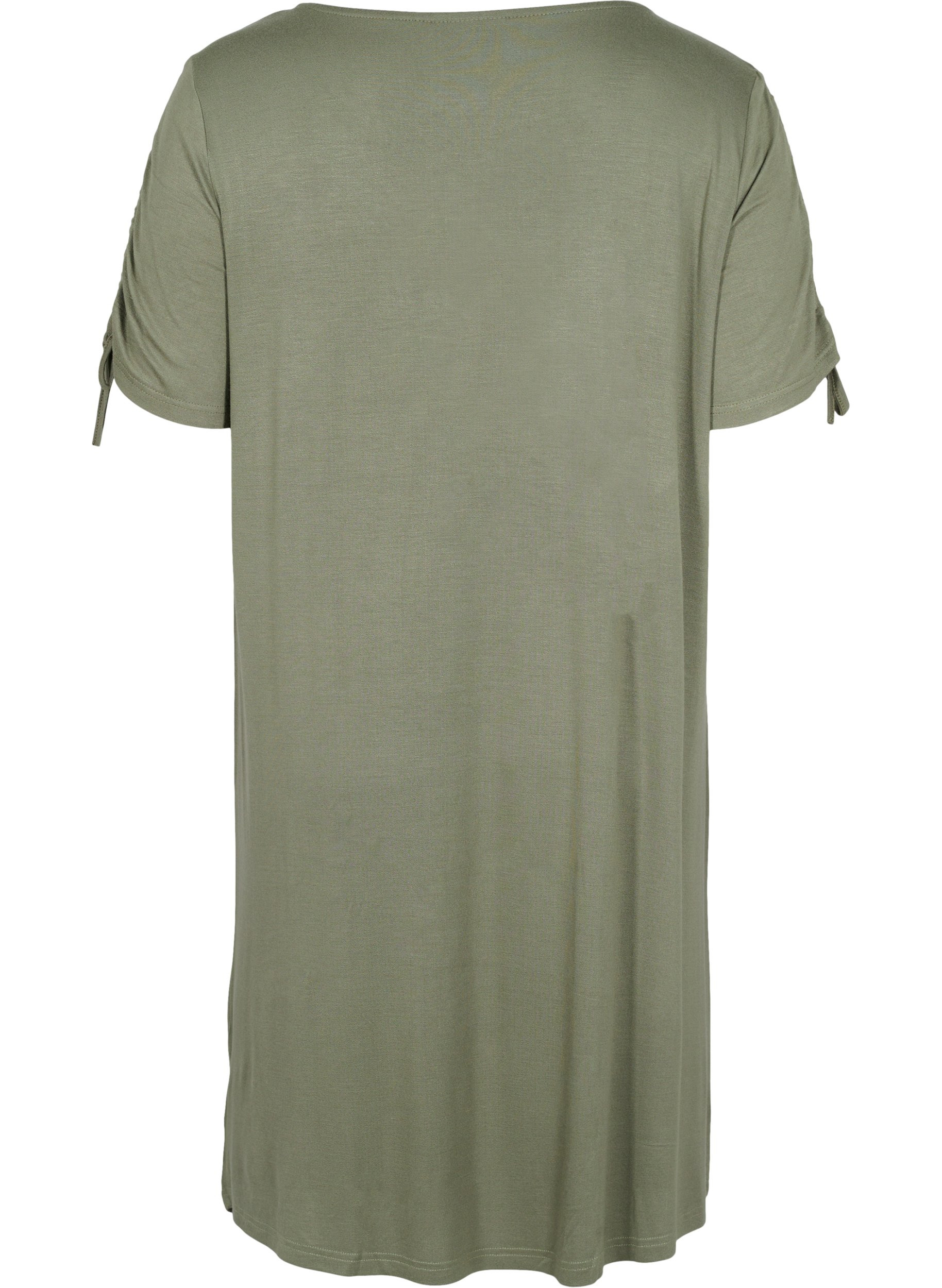 Kurzarm Viskosekleid mit Schnurdetails, Dusty Olive, Packshot image number 1