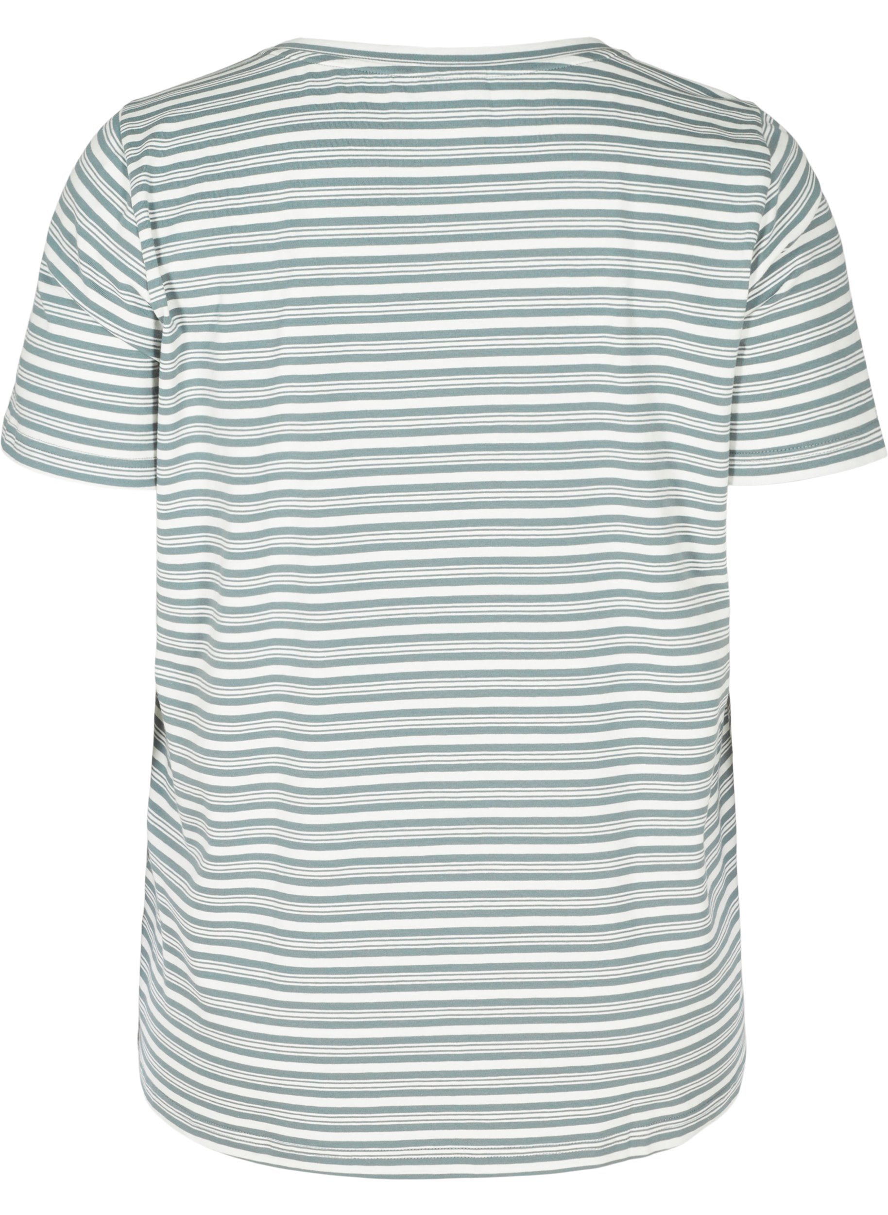 Gestreiftes T-Shirt aus Baumwolle, Balsam Green w.Egret, Packshot image number 1