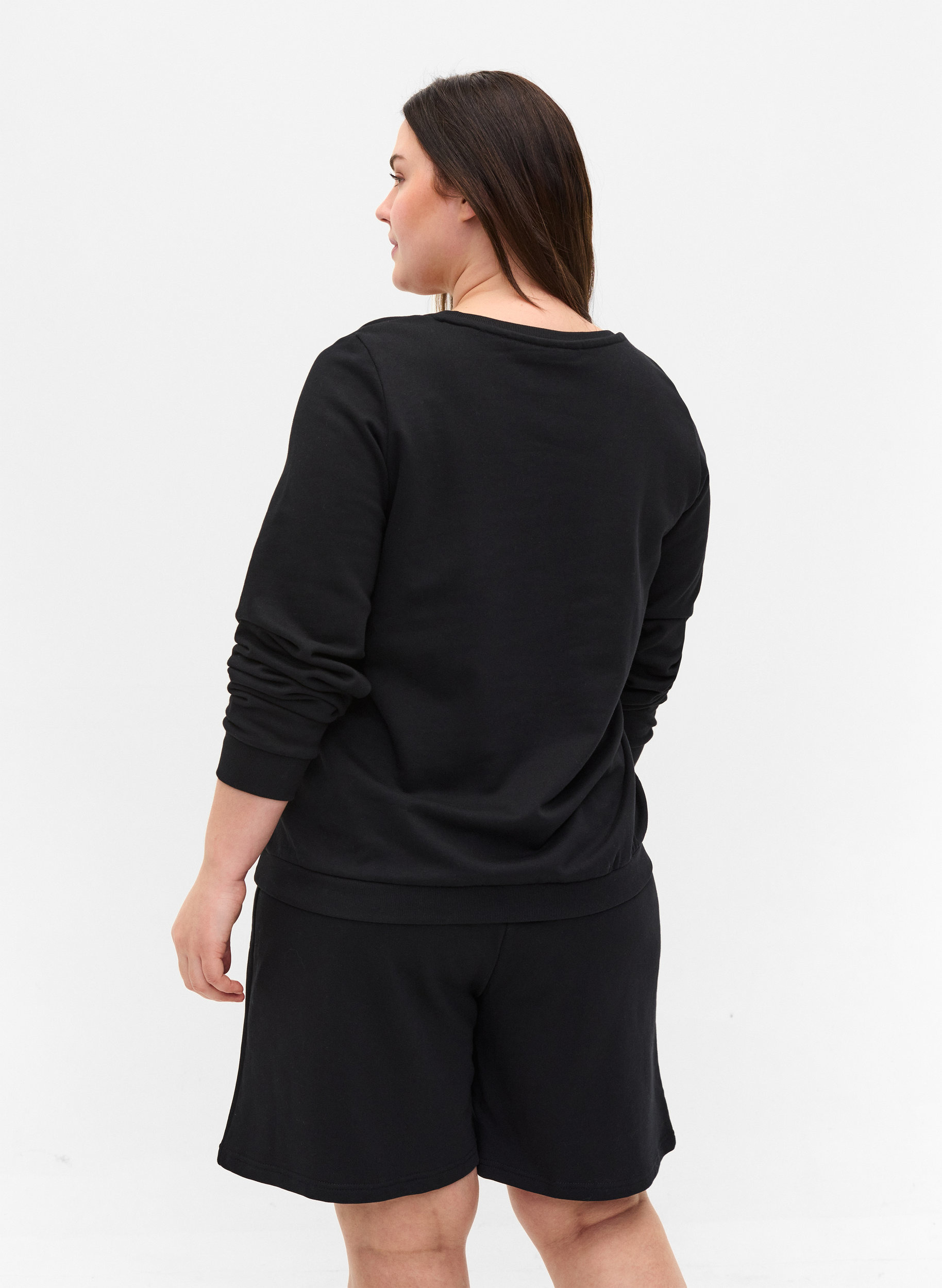 Baumwollsweatshirt mit Textaufdruck, Black, Model image number 1