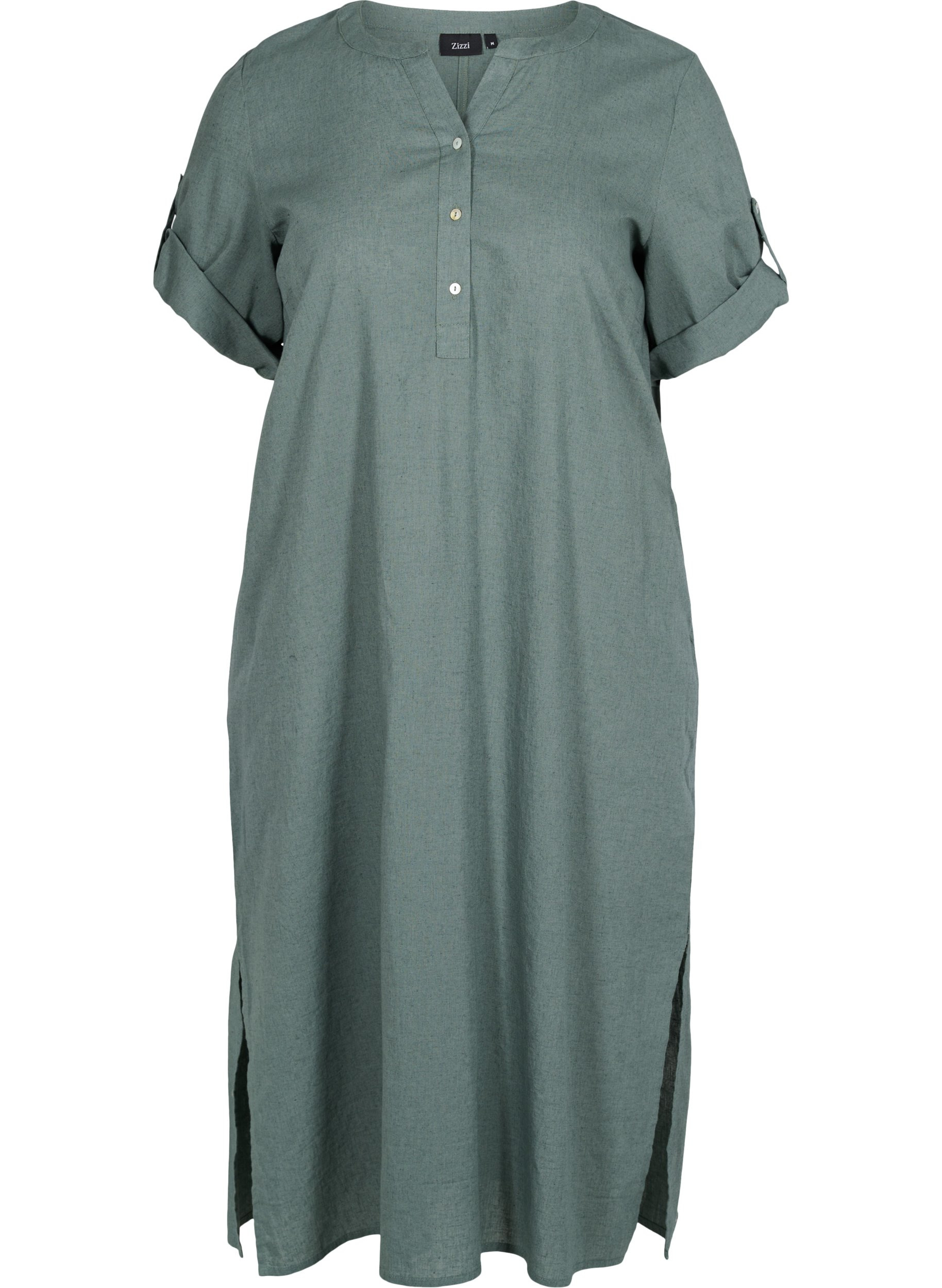 Langes kurzärmeliges Hemdkleid, Balsam Green, Packshot image number 0