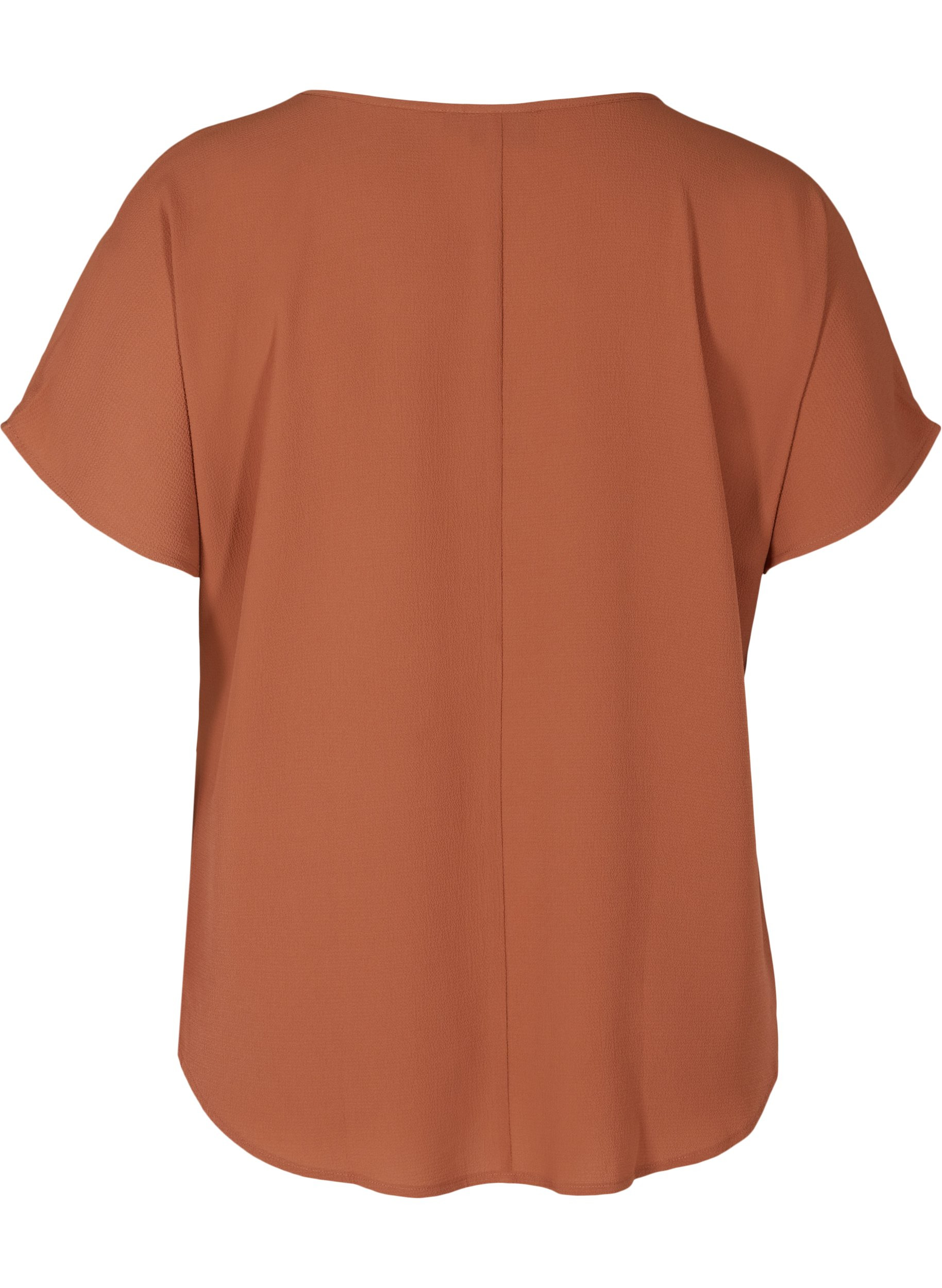 Bluse mit kurzen Ärmeln und Rundhalsausschnitt, Copper Brown, Packshot image number 1