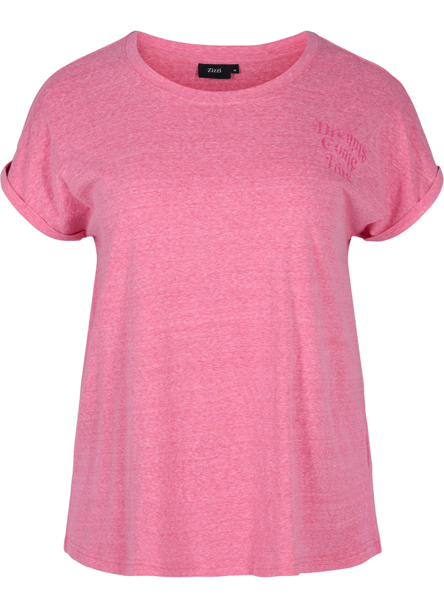 Meliertes T-Shirt aus Baumwolle, Fandango Pink Mel, Packshot image number 0