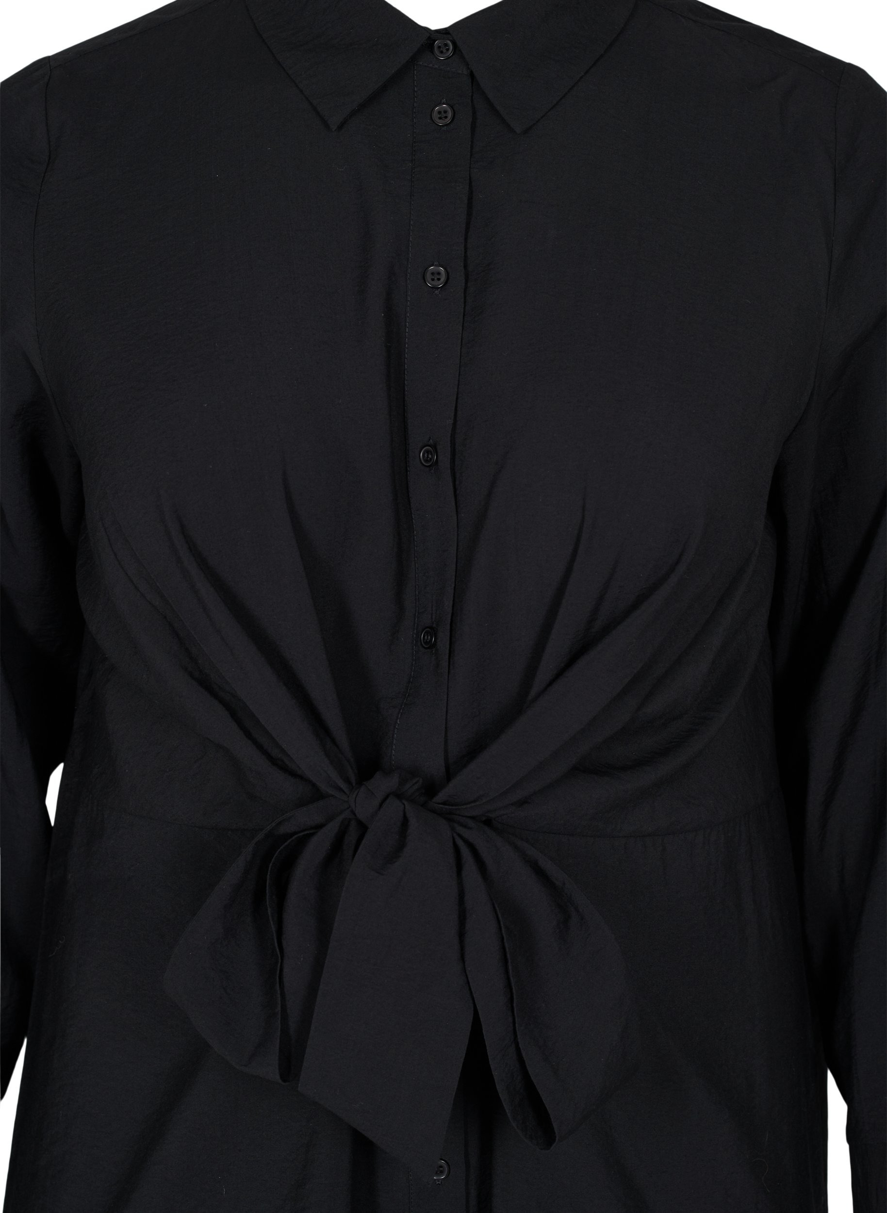 Lange Hemdbluse mit Knoten, Black, Packshot image number 2