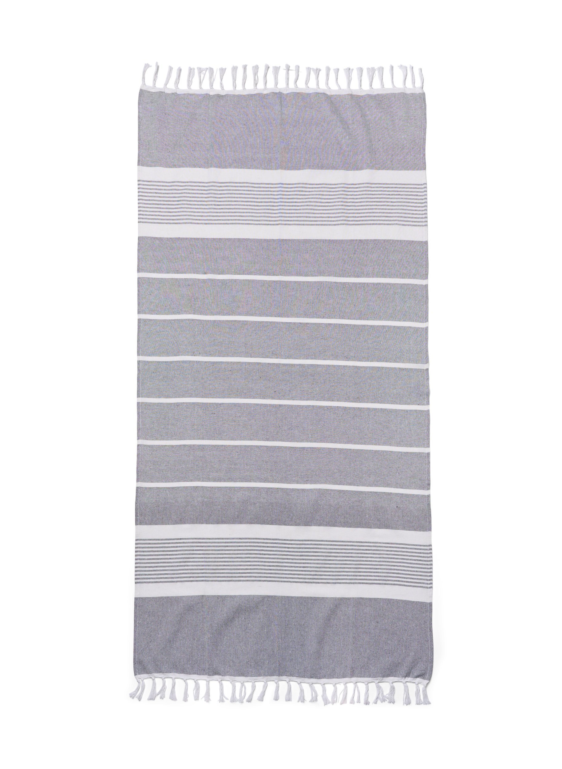 Gestreiftes Handtuch mit Fransen, Medium Grey Melange, Packshot image number 1