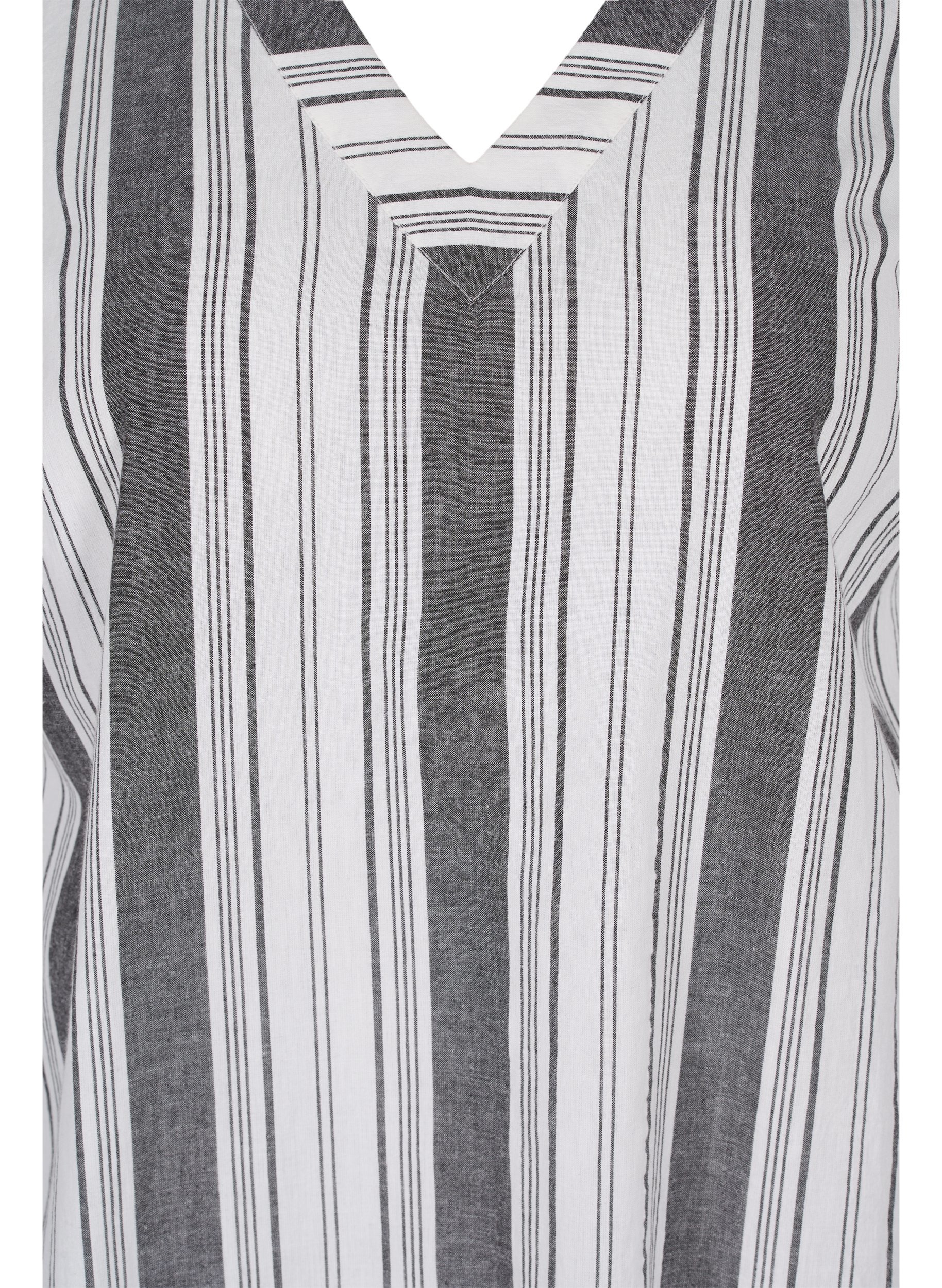 Gestreiftes Baumwollkleid mit kurzen Ärmeln, Black Stripe, Packshot image number 2