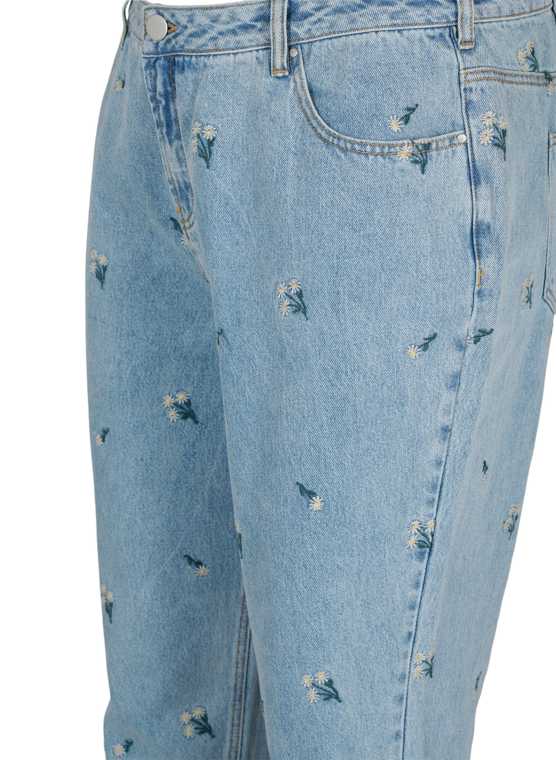 Mille Mom Fit Jeans mit Blumenstickerei, Blue w. Small Flower, Packshot image number 2