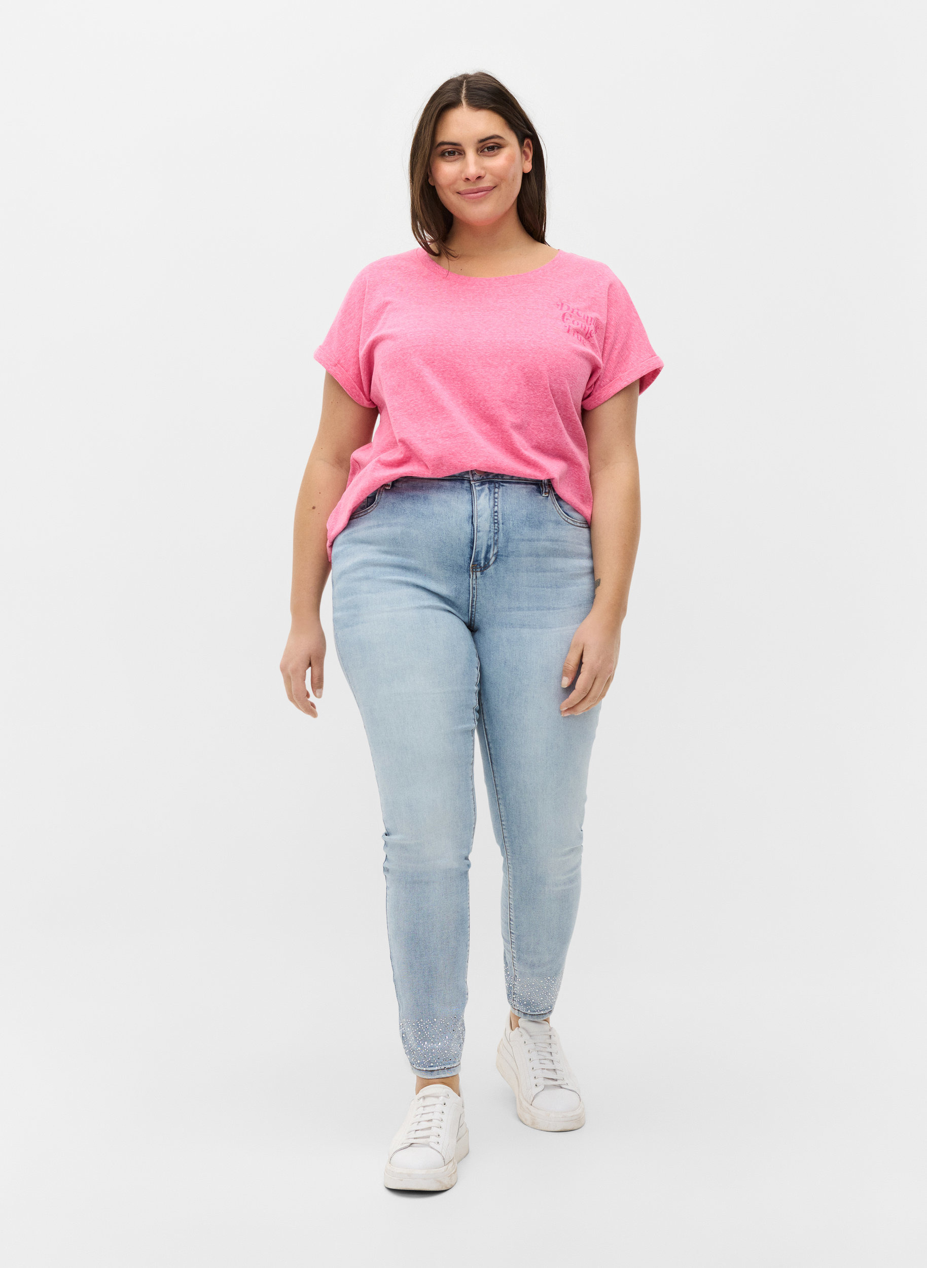 Meliertes T-Shirt aus Baumwolle, Fandango Pink Mel, Model image number 2