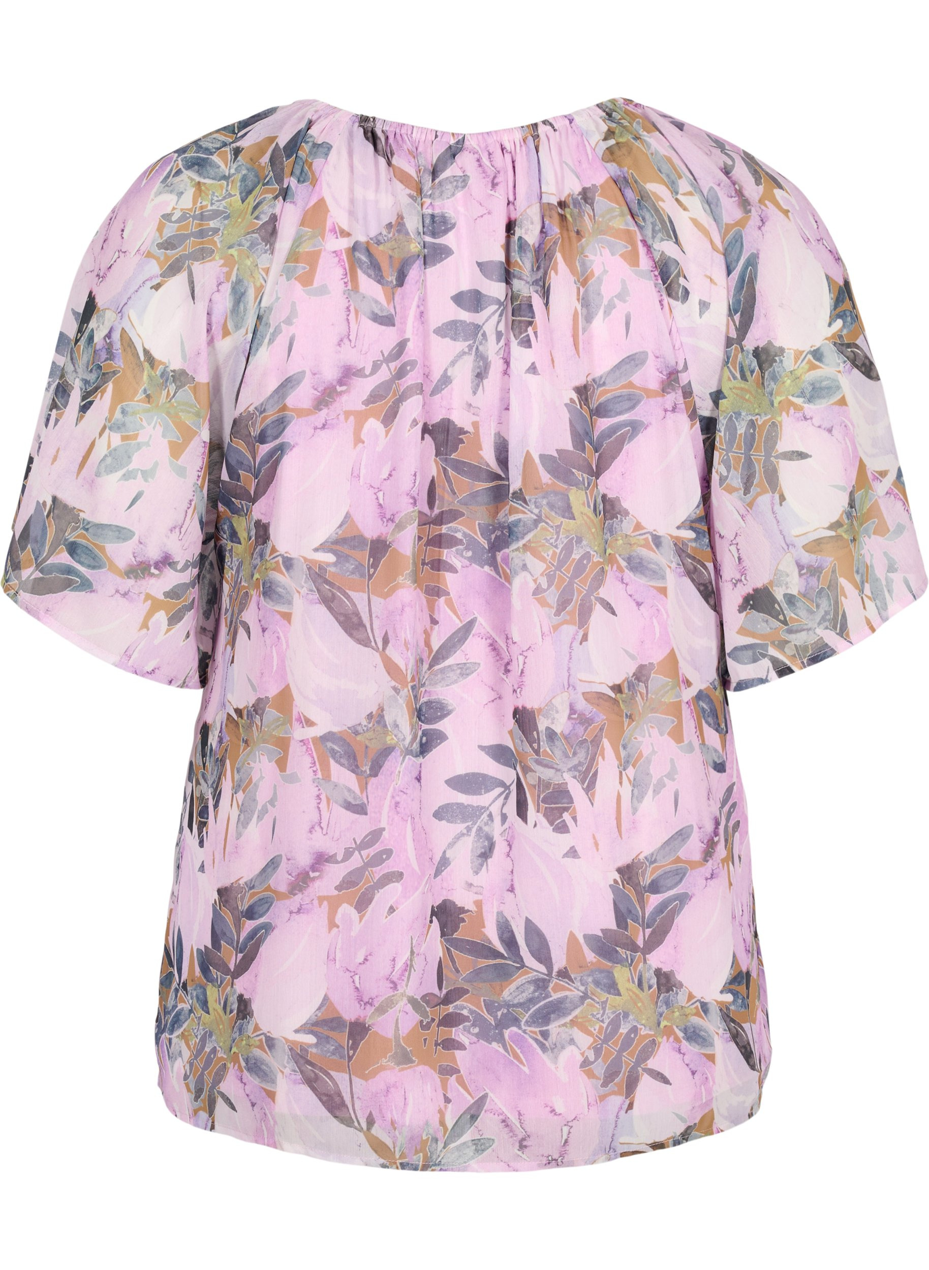 Bedruckte Bluse mit kurzen Ärmeln, Orchid Bouquet AOP, Packshot image number 1