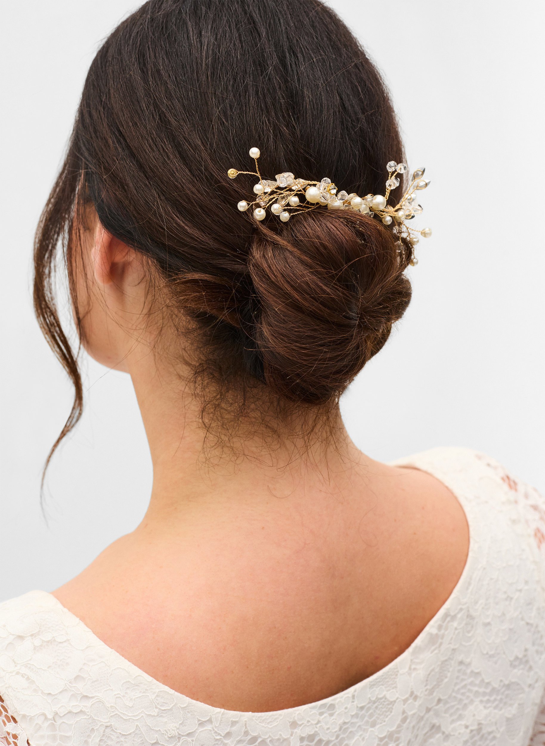 Haarspange mit Perlen und Steinen, Pearl, Model image number 0
