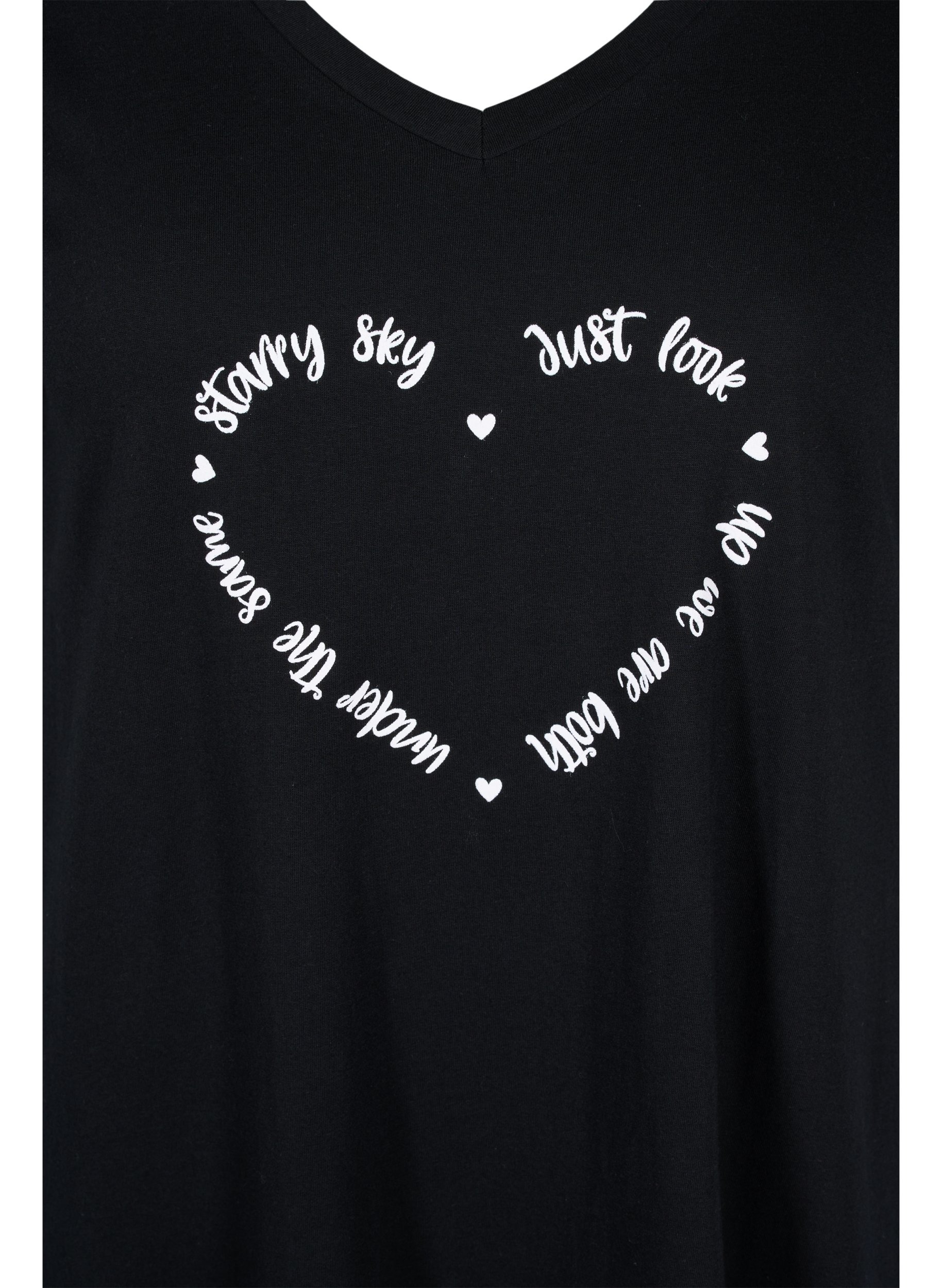 Kurzarm Nachthemd aus Baumwolle, Black w. White HEART, Packshot image number 2