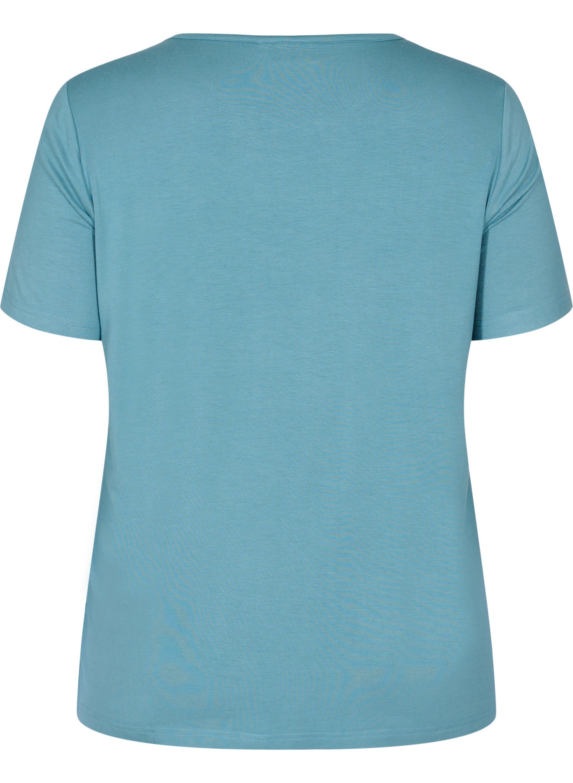 Kurzarm T-Shirt aus Viskose mit Spitzendetails, Smoke Blue, Packshot image number 1