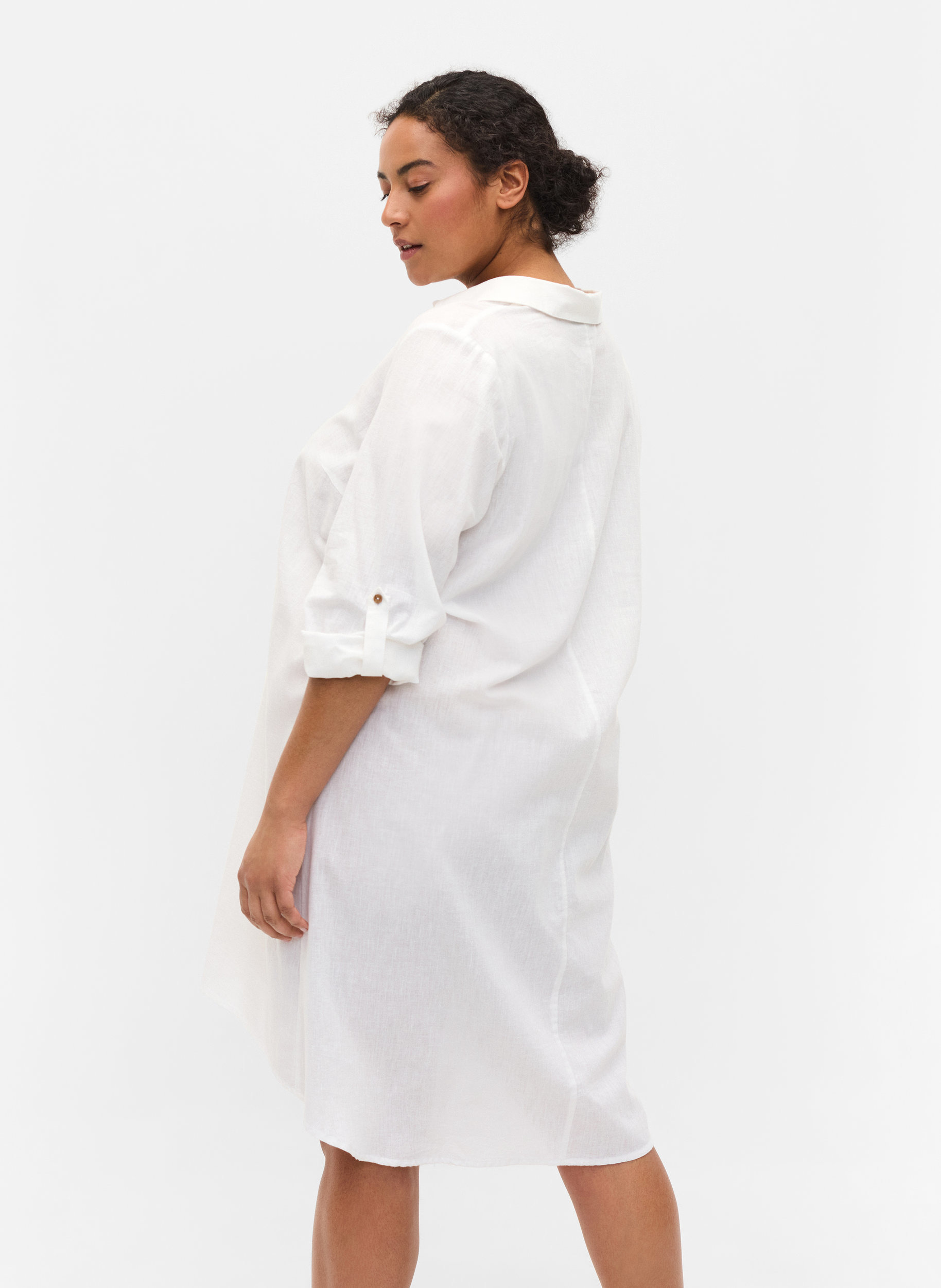 Kleid mit V-Ausschnitt und Kragen, White, Model image number 1