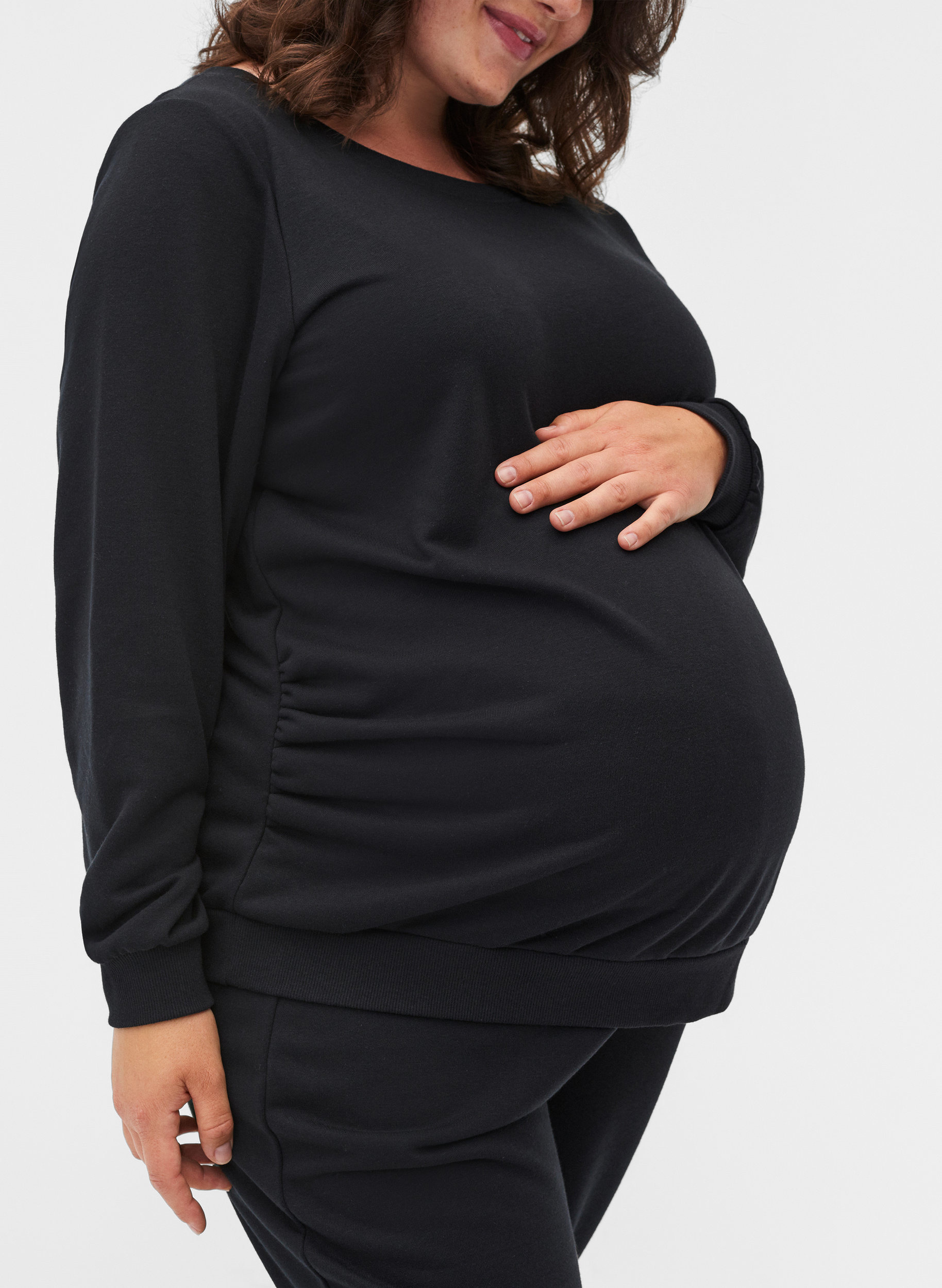 Schwangerschafts-Sweatshirt mit Rippbündchen, Black, Model image number 2