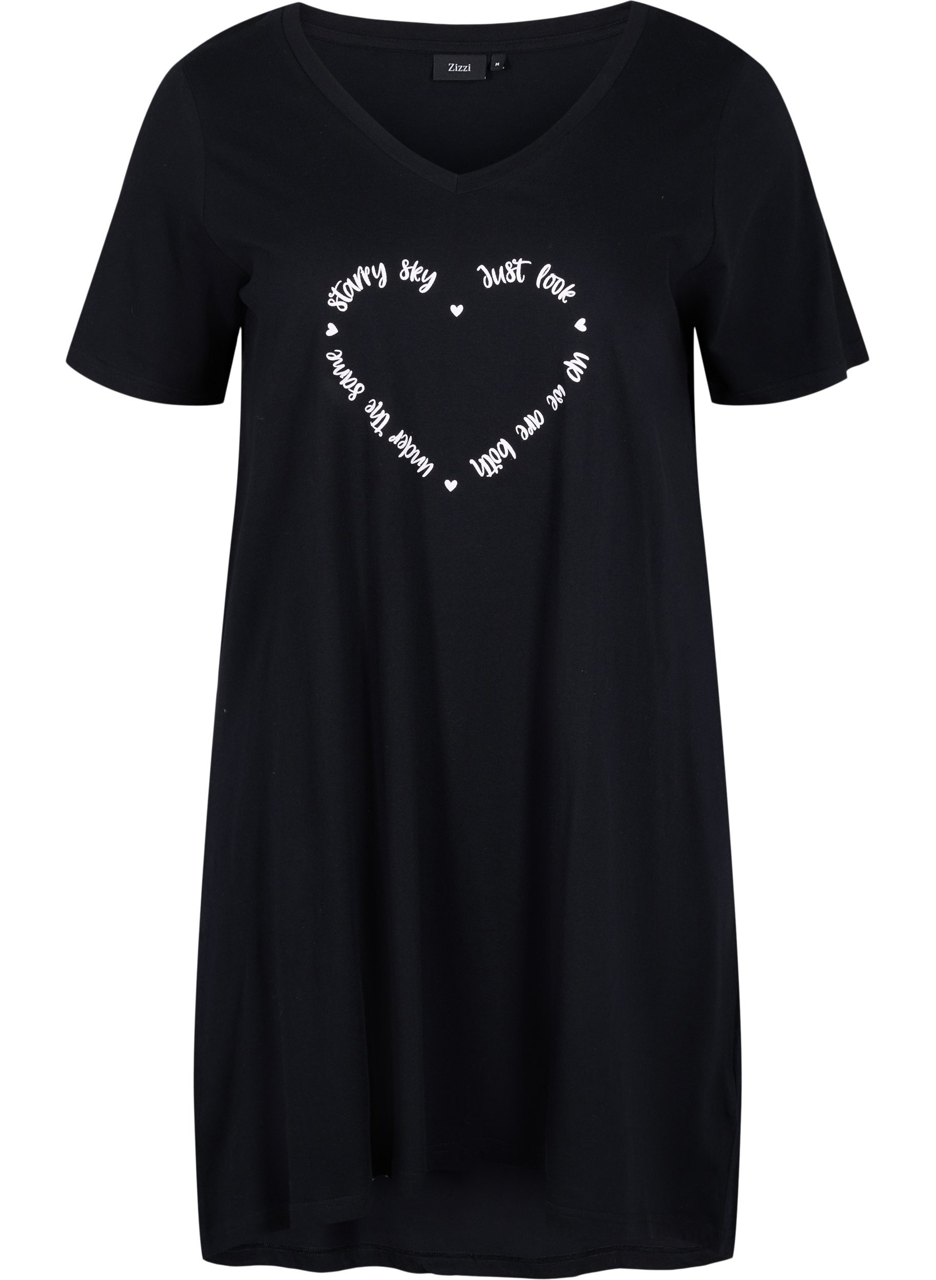 Kurzarm Nachthemd aus Baumwolle, Black w. White HEART, Packshot image number 0