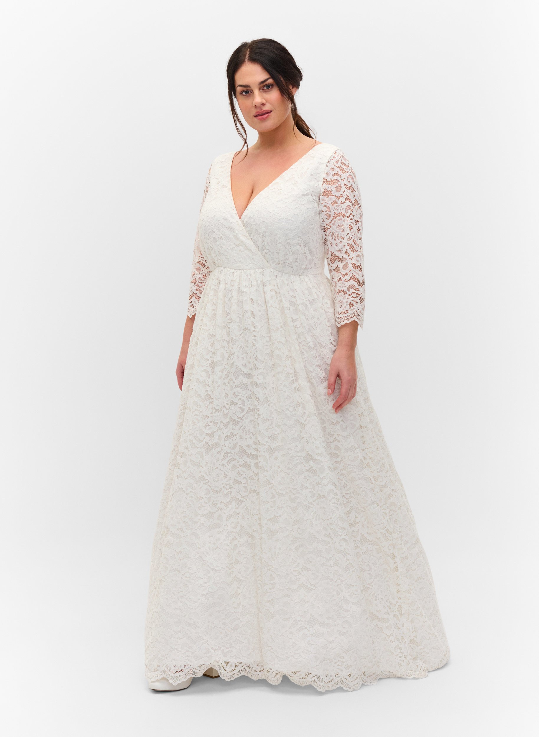 Brautkleid mit Spitze und 3/4-Ärmeln, Star White, Model