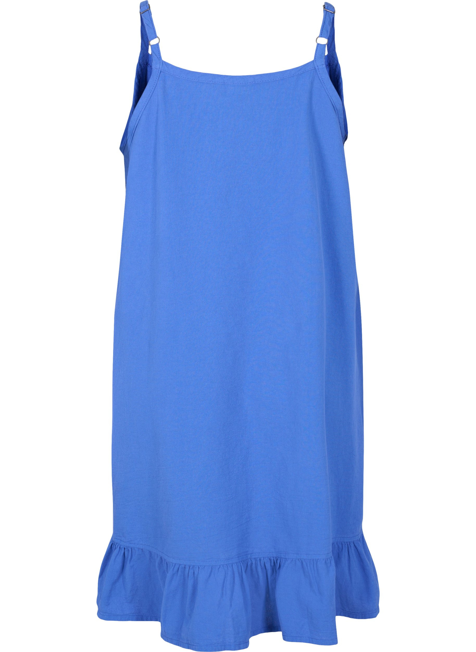 Baumwollkleid mit dünnen Trägern und A-Linie, Dazzling Blue, Packshot image number 1