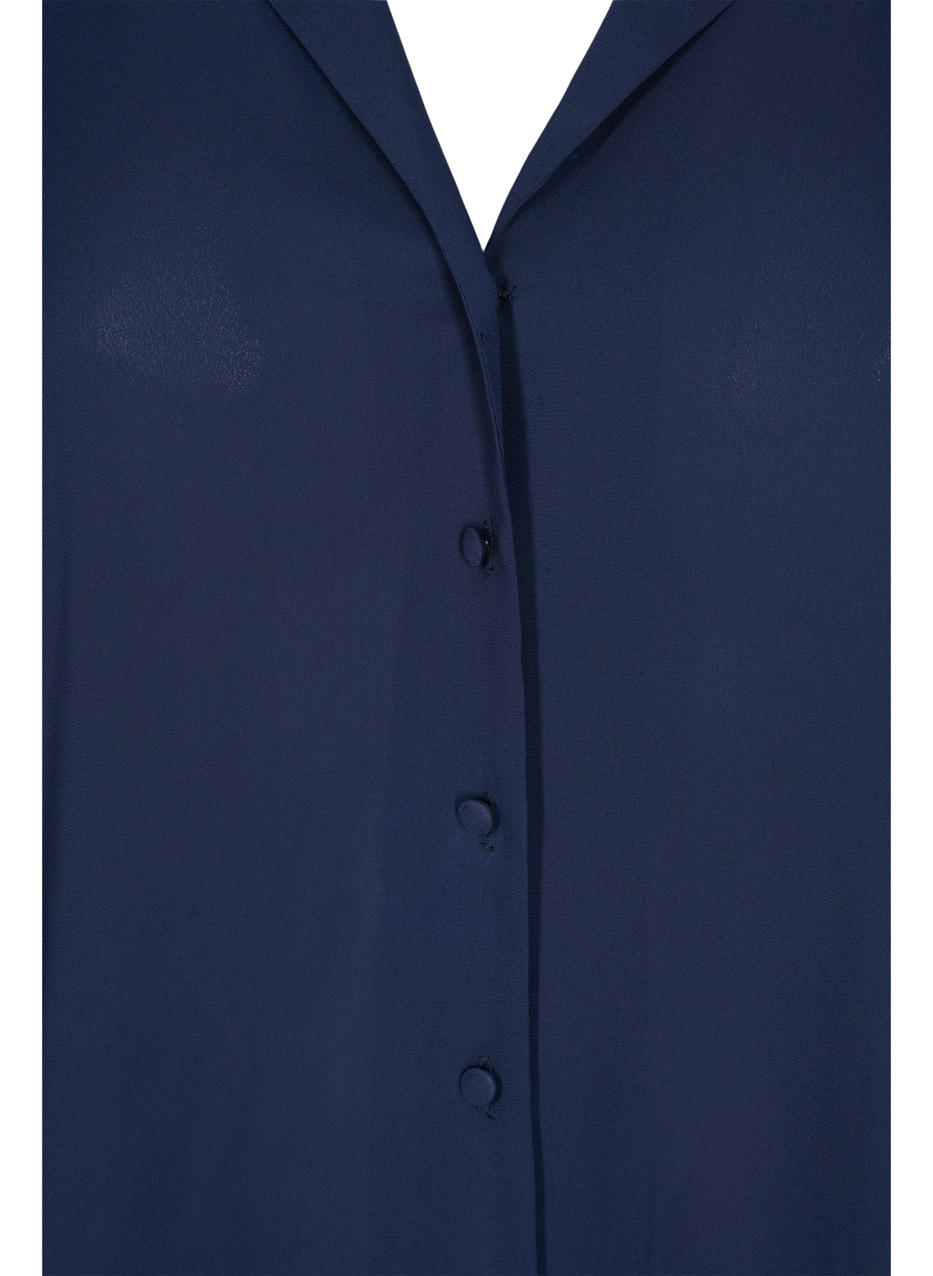 Hemdbluse mit Knopfverschluss und V-Ausschnitt, Navy Blazer, Packshot image number 2