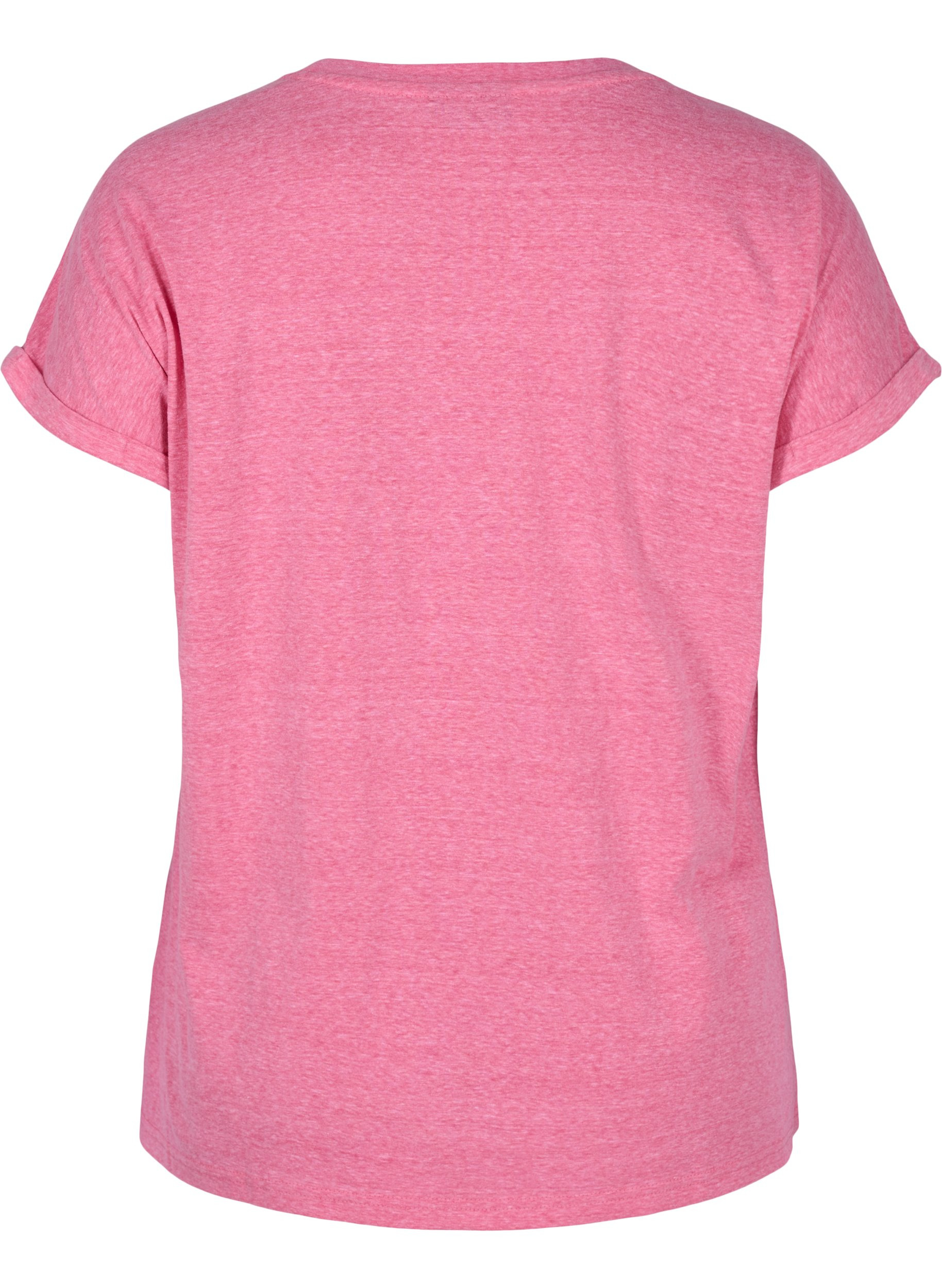 Meliertes T-Shirt aus Baumwolle, Fandango Pink Mel, Packshot image number 1