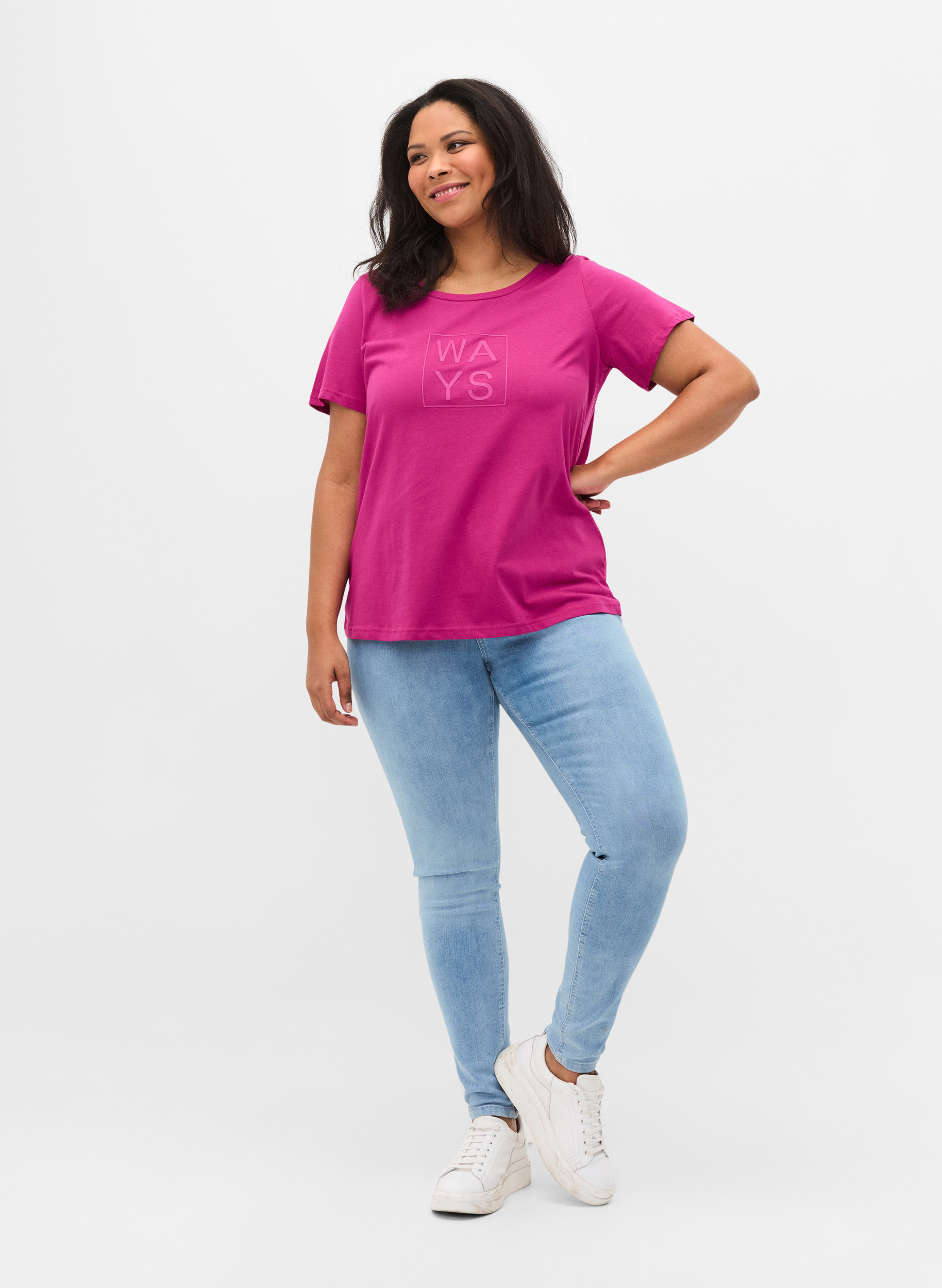 Kurzarm T-Shirt aus Baumwolle mit Aufdruck, Festival Fuchsia WAY, Model image number 2
