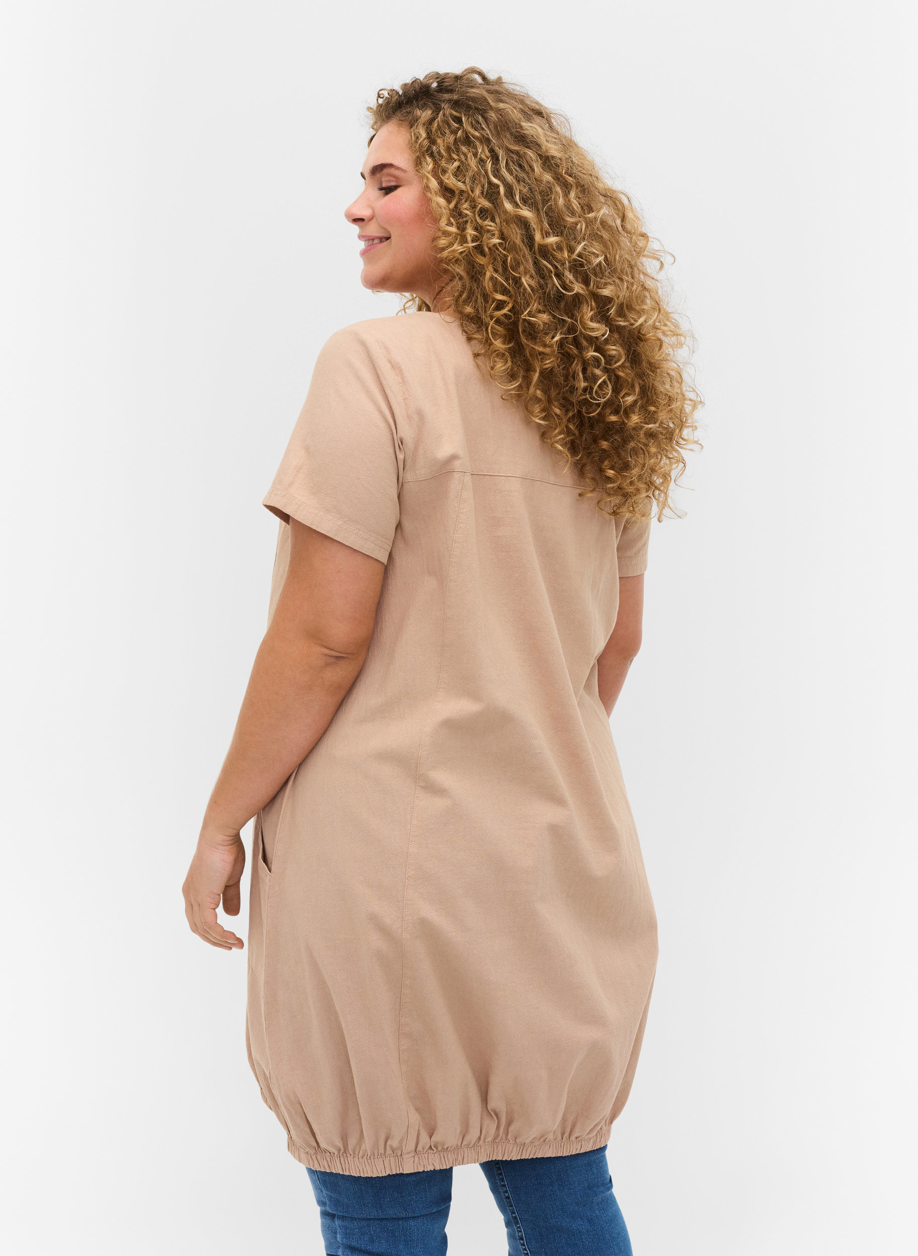 Kurzarm Kleid aus Baumwolle, Light Taupe, Model image number 1