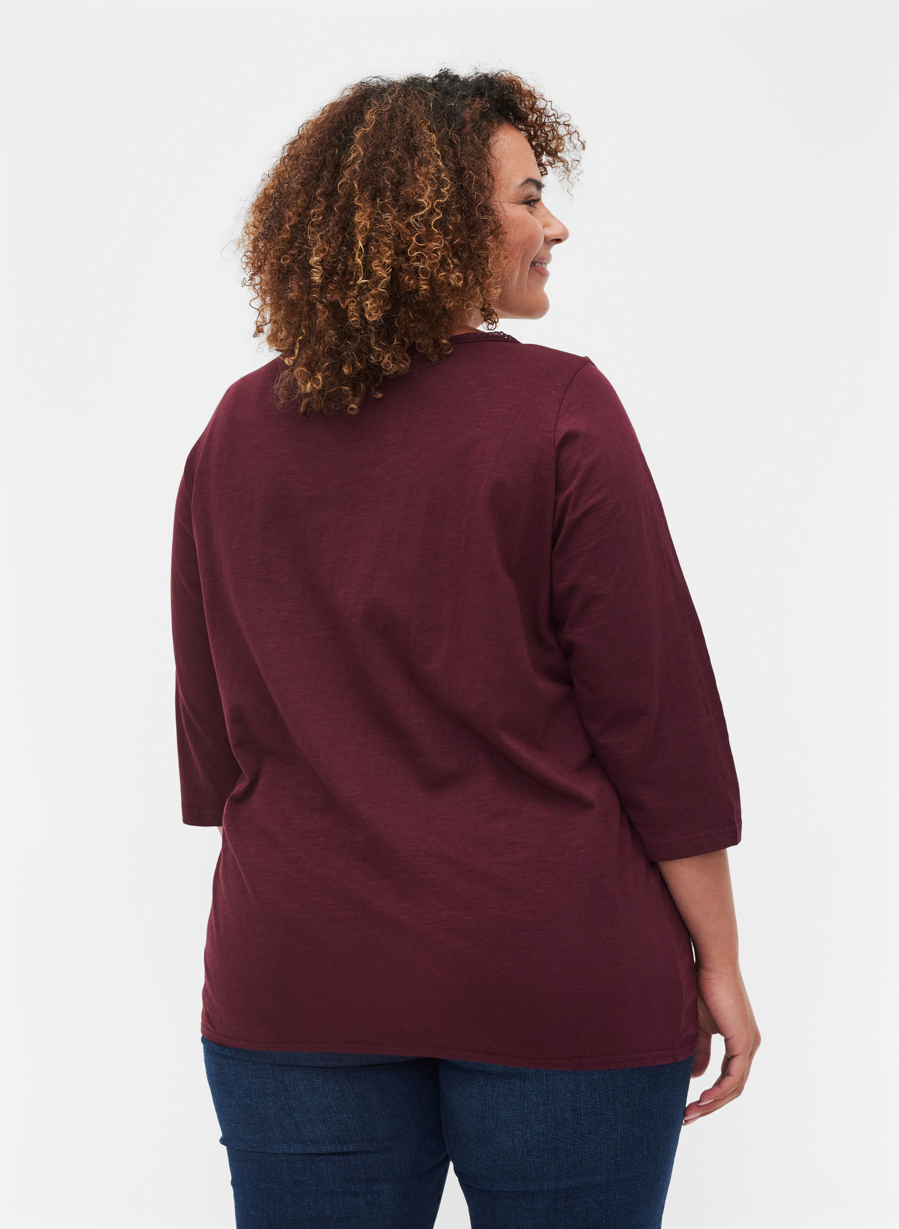 Einfarbige Bluse mit 3/4-Ärmel aus Baumwolle, Port Royal, Model image number 1