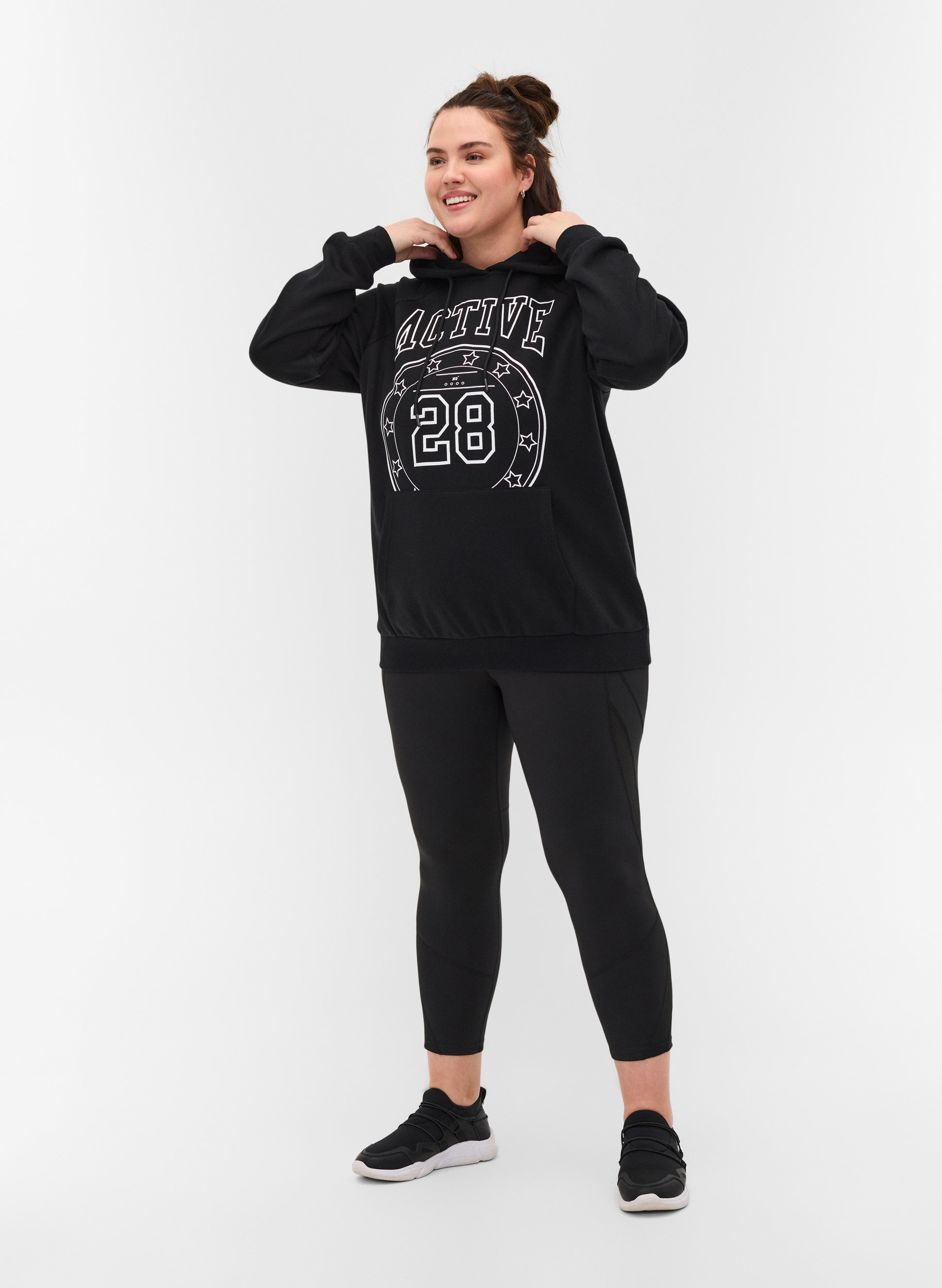 Sweatshirt mit Printdetails und Kapuze, Black, Model image number 2