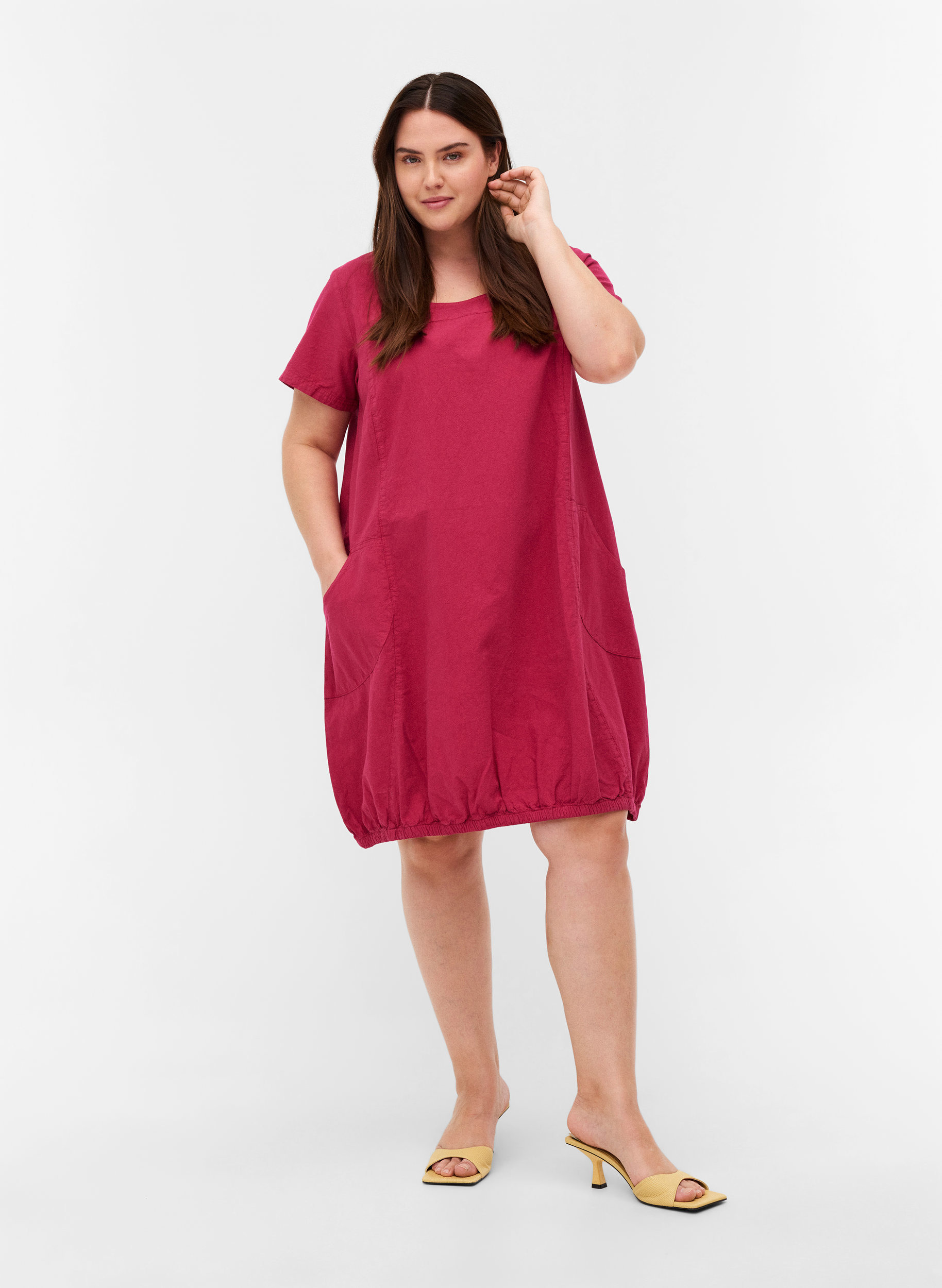Kurzarm Kleid aus Baumwolle, Sangria, Model image number 2