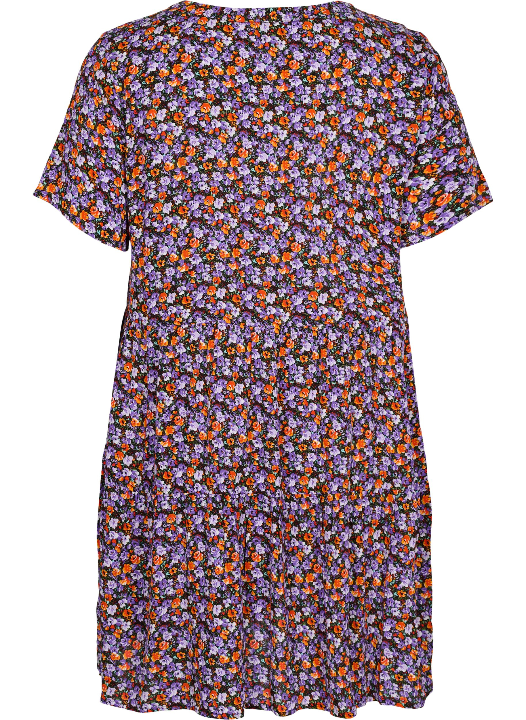 Kurzarm-Kleid aus Viskose mit A-Linie, Purple Ditsy Flower, Packshot image number 1