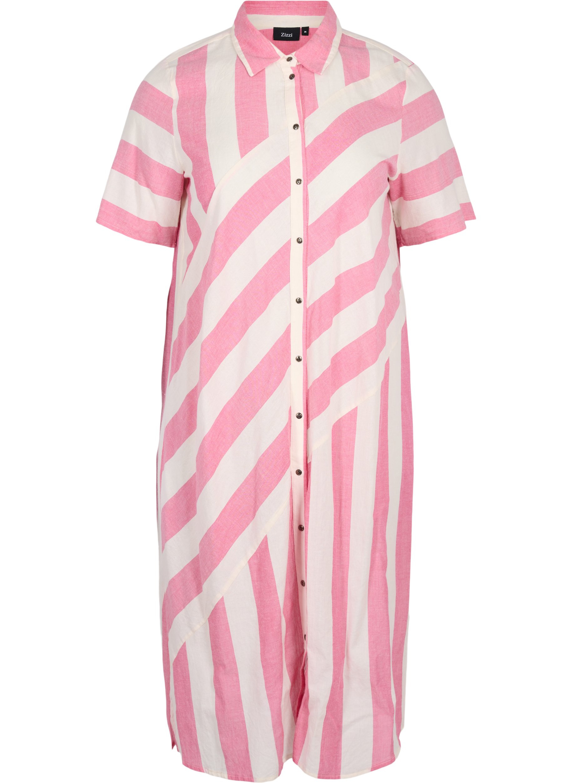 Kurzärmeliges Hemdkleid aus Baumwolle mit Streifen, Magenta Stripe, Packshot