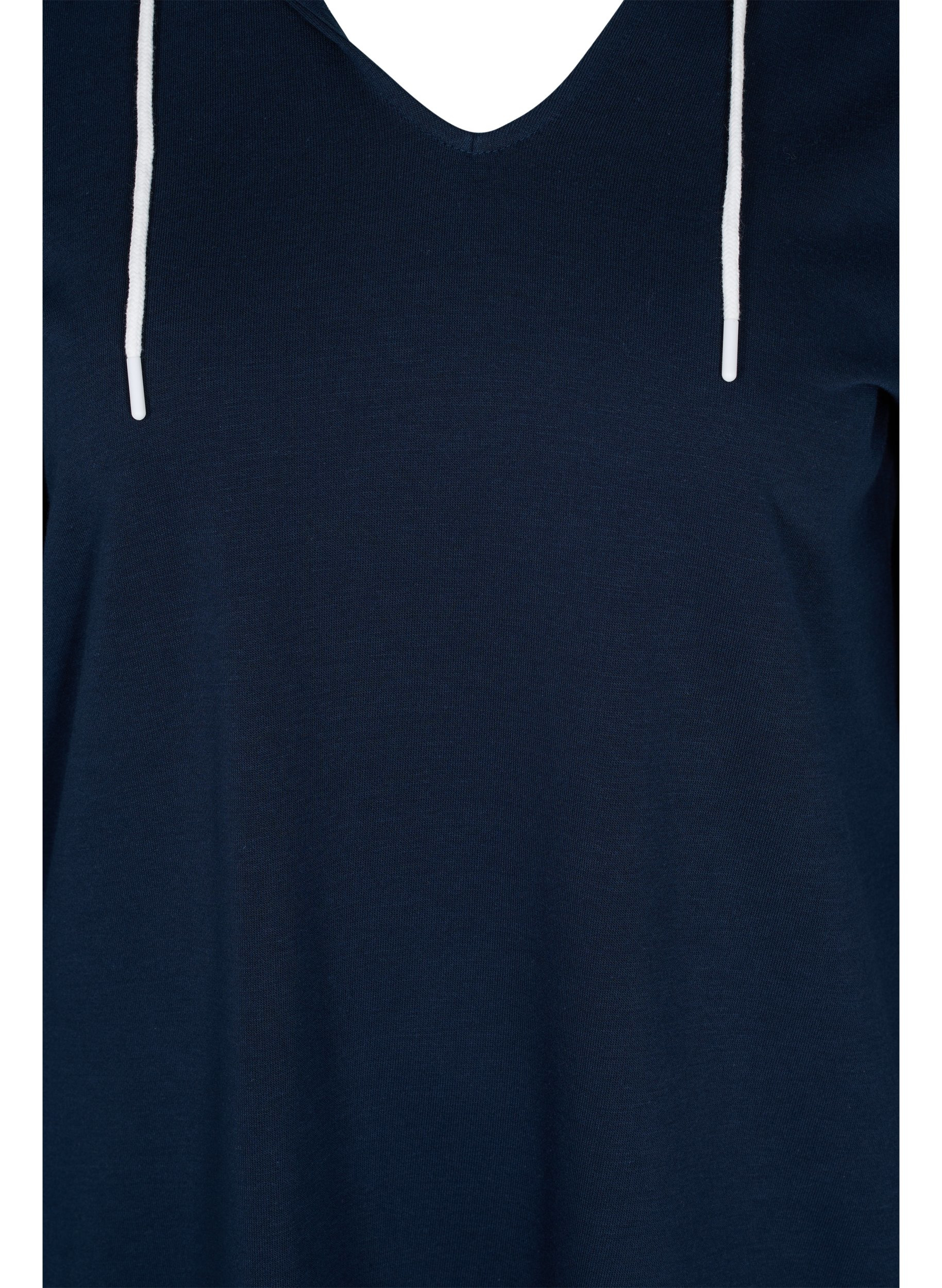 Langes Sweatshirt mit V-Ausschnitt und Kapuze, Dark Sapphire, Packshot image number 3