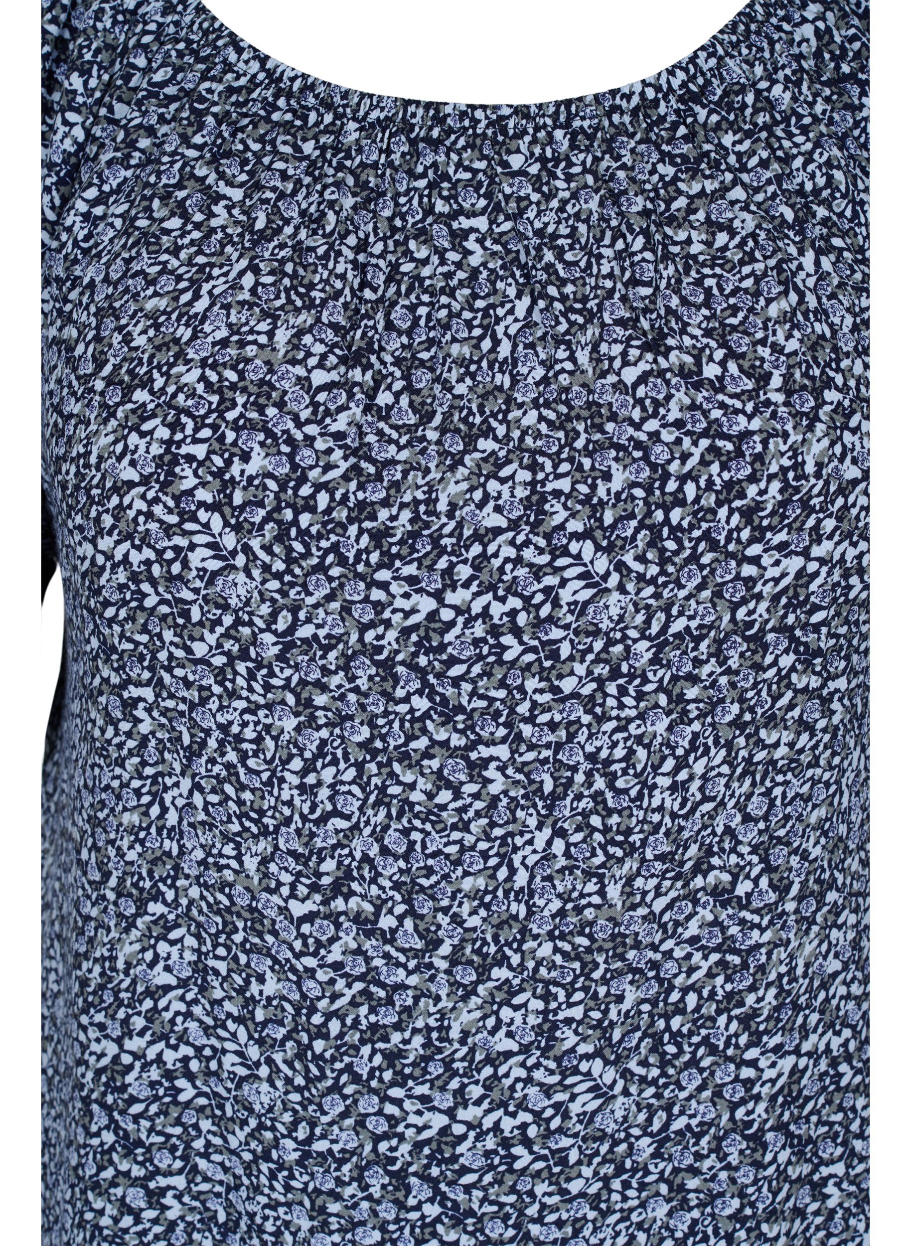 Kurzärmelige Viskosebluse mit Blumenprint, Blue Flower Mix , Packshot image number 2