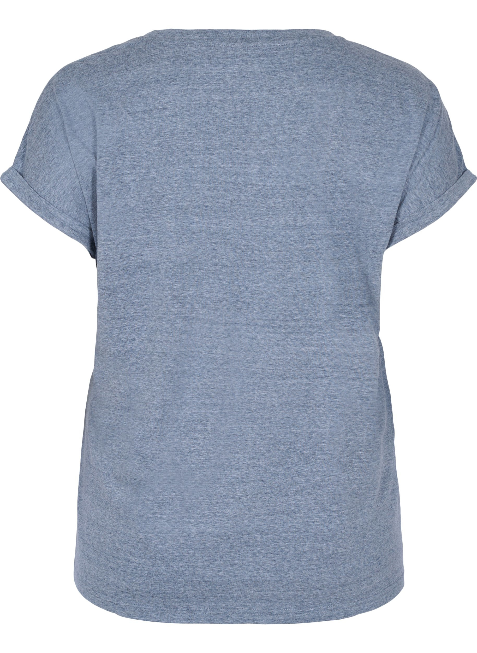 Meliertes T-Shirt aus Baumwolle, Navy Blazer melange, Packshot image number 1