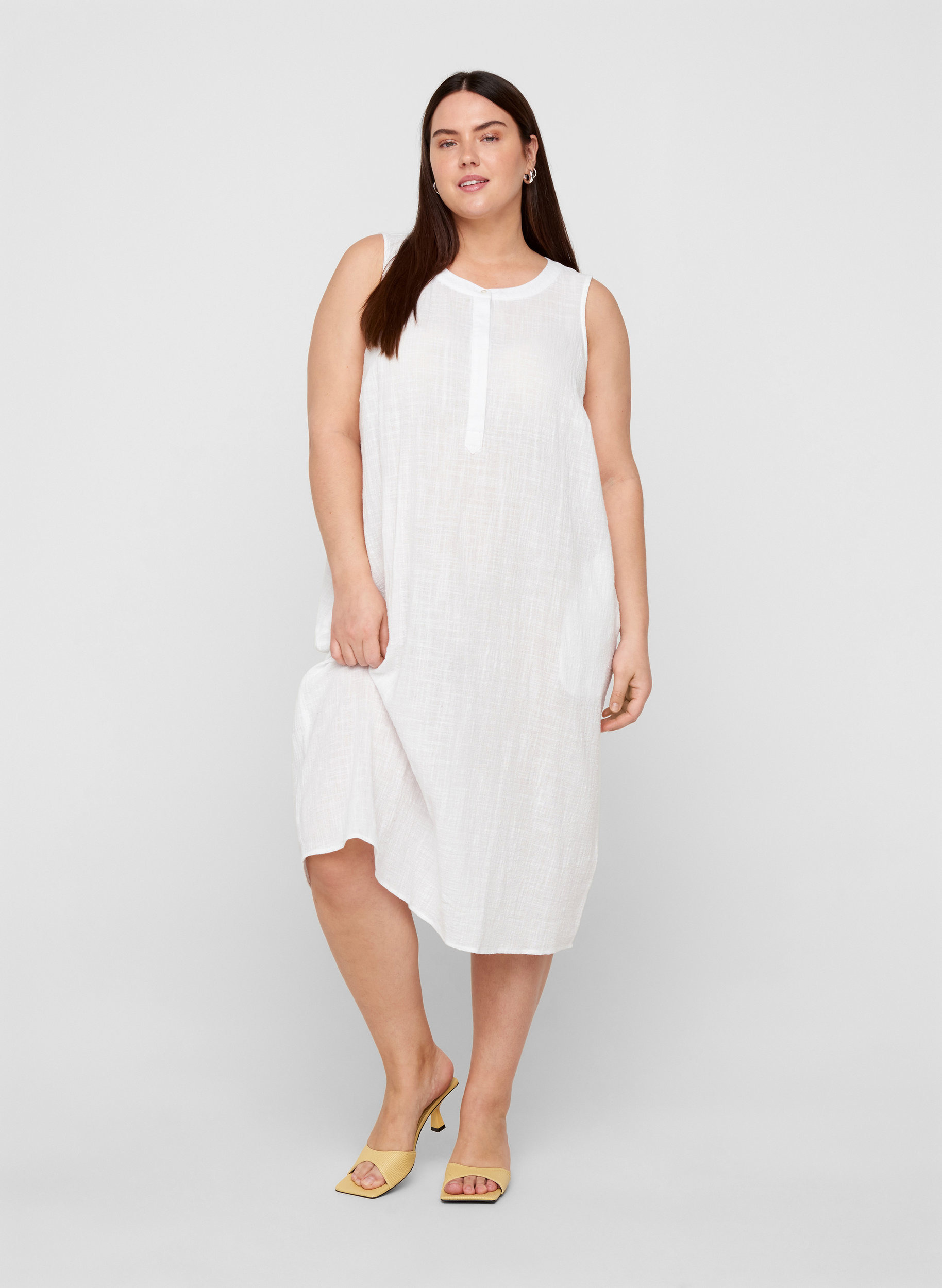 Ärmelloses Kleid aus Baumwolle, White, Model image number 2